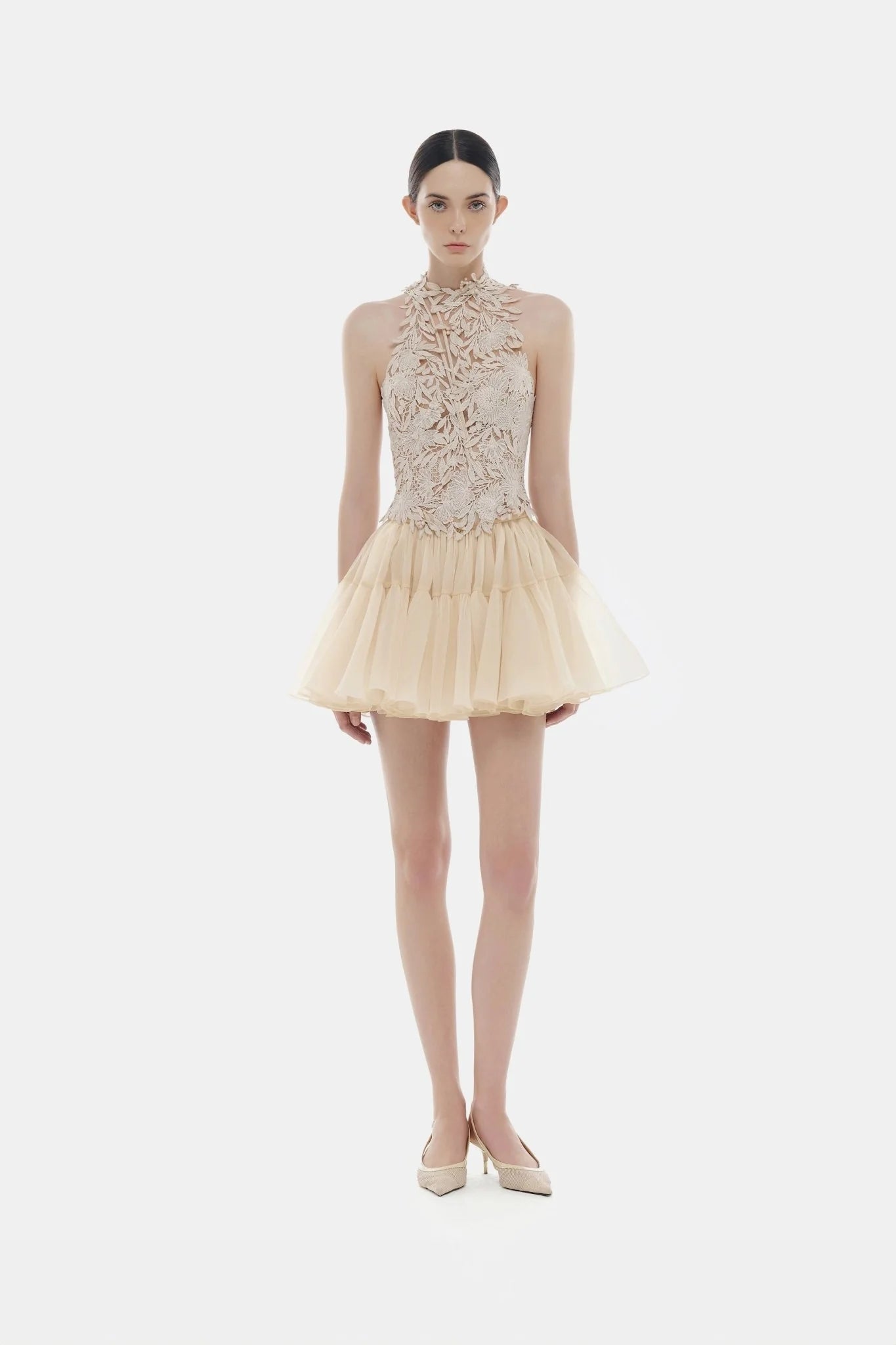 Montsand Beige Layered Tulle Mini Skirt