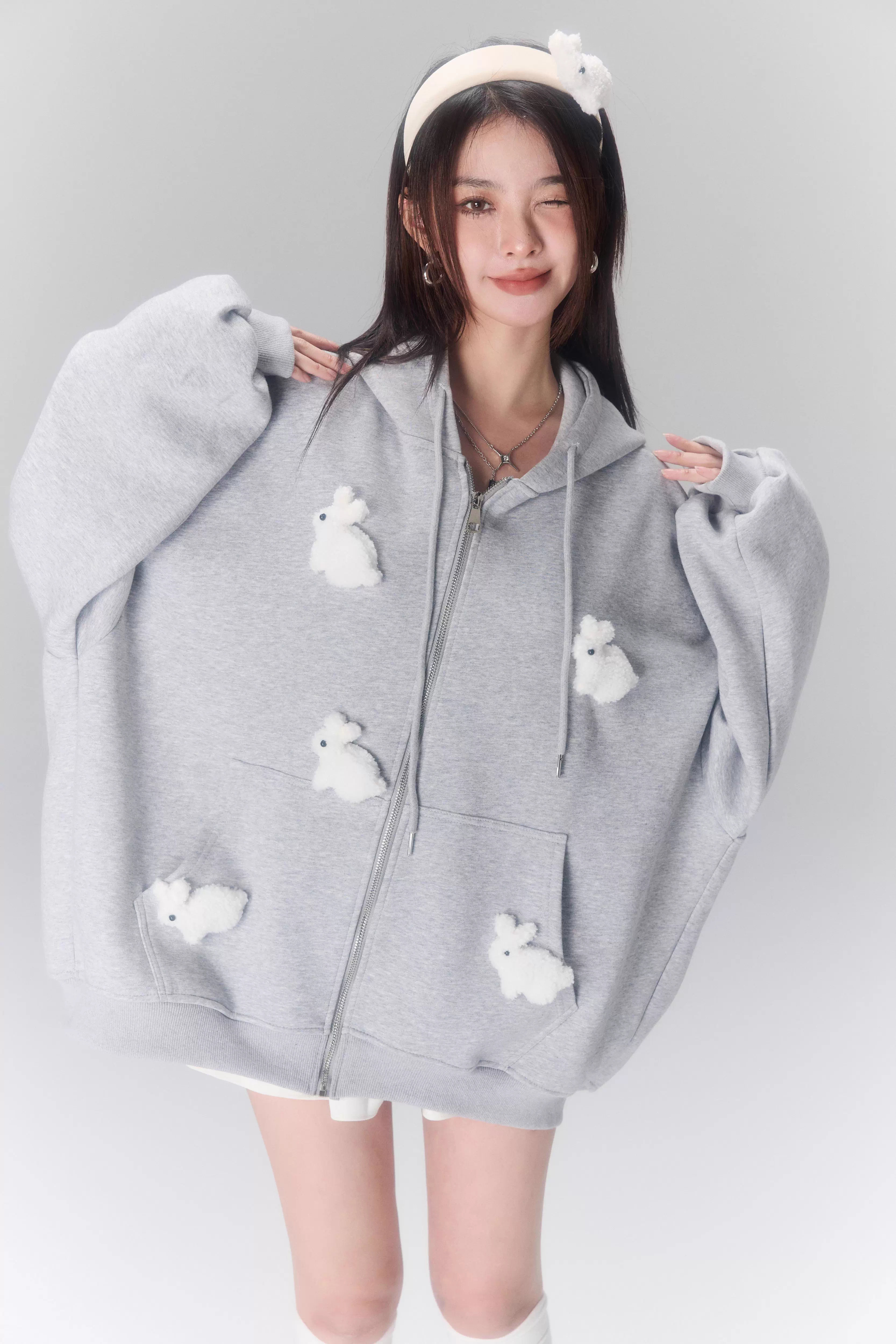 Cloud Season Mini Rabbit Hoodies Coat(2colro)