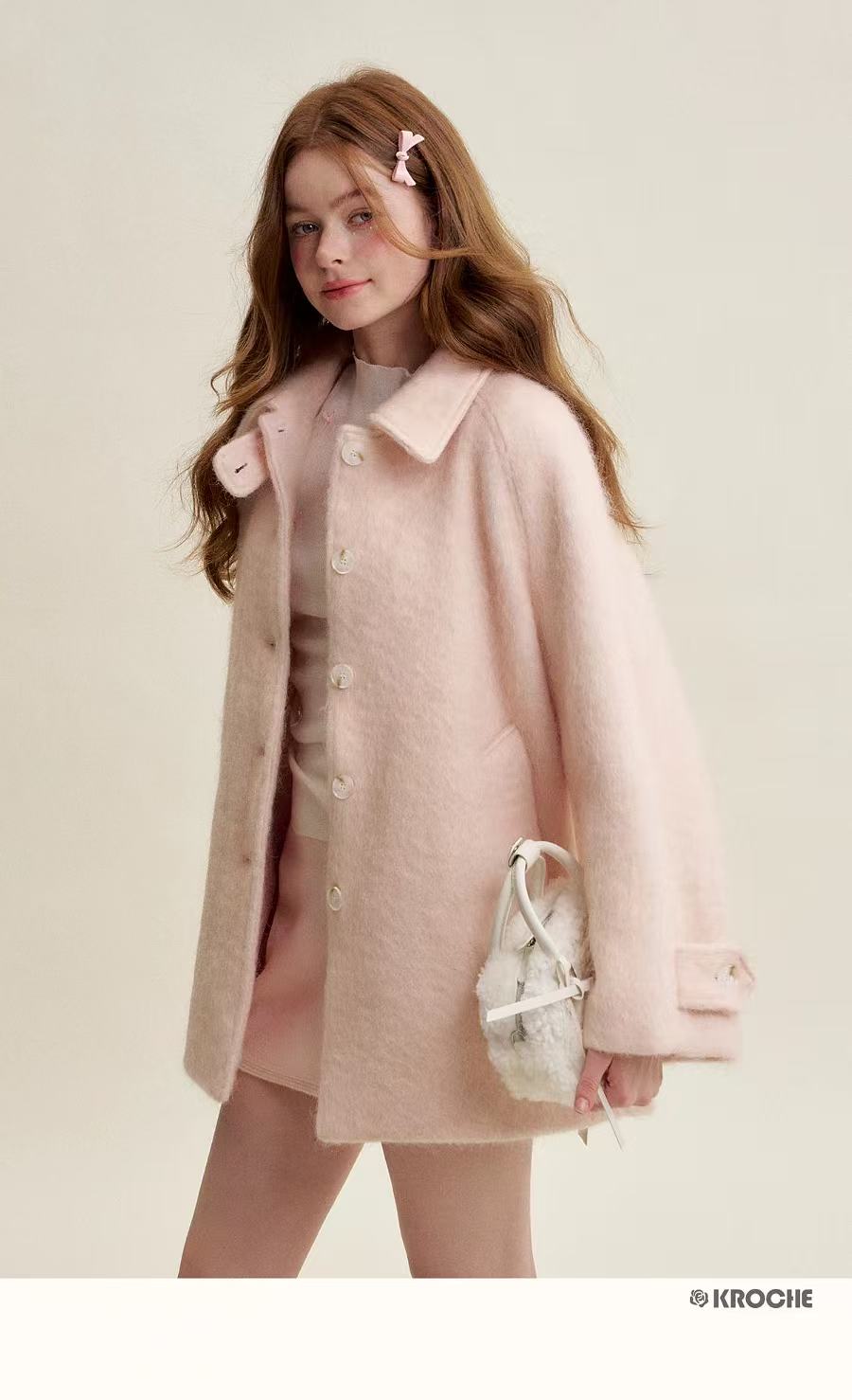 Kroche Peach pink loose warm jacket