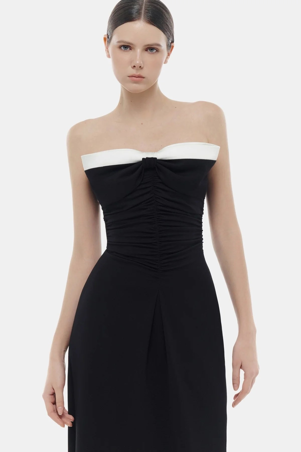 Montsand Black Bow Ruched Maxi Dress