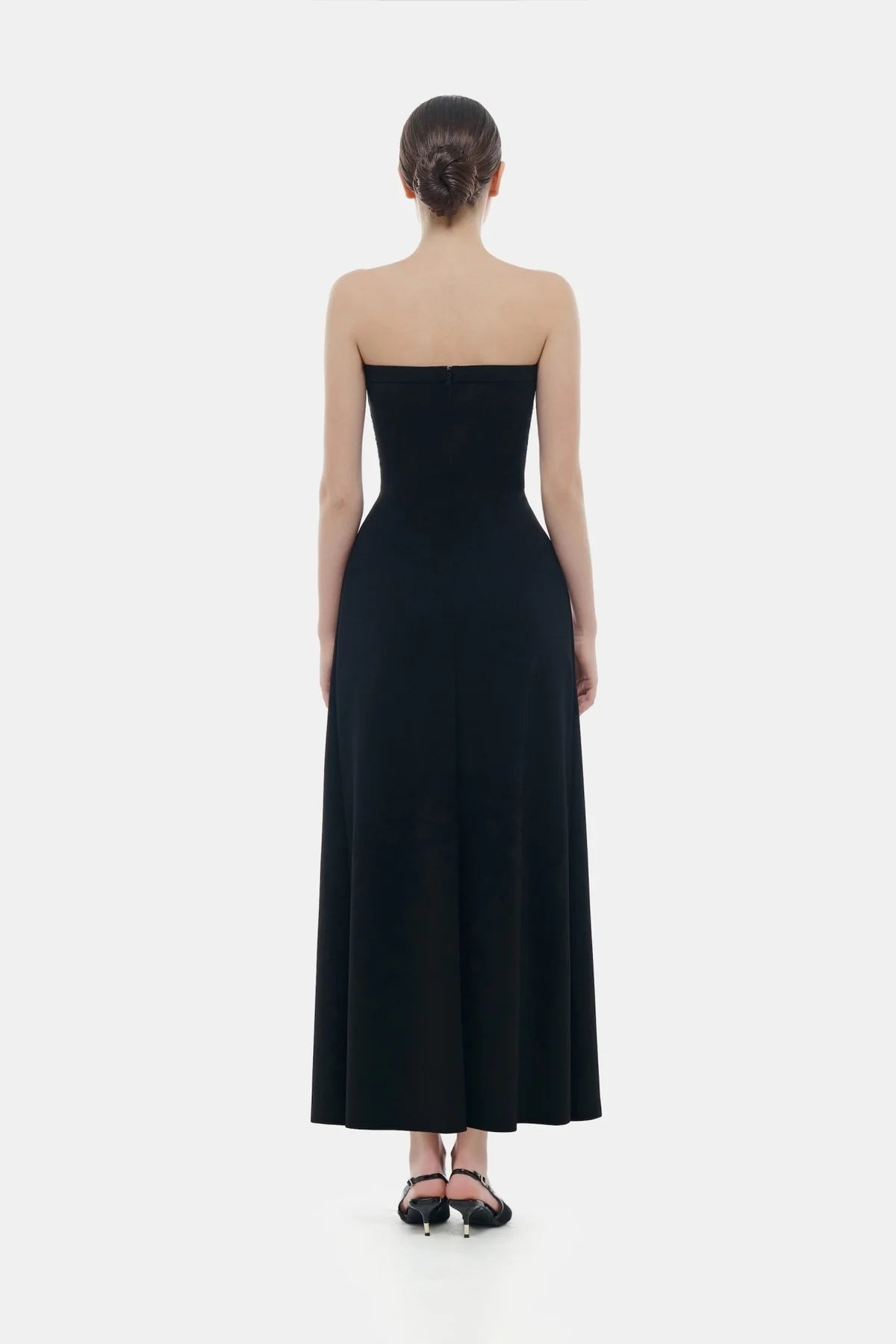 Montsand Black Bow Ruched Midi Dress