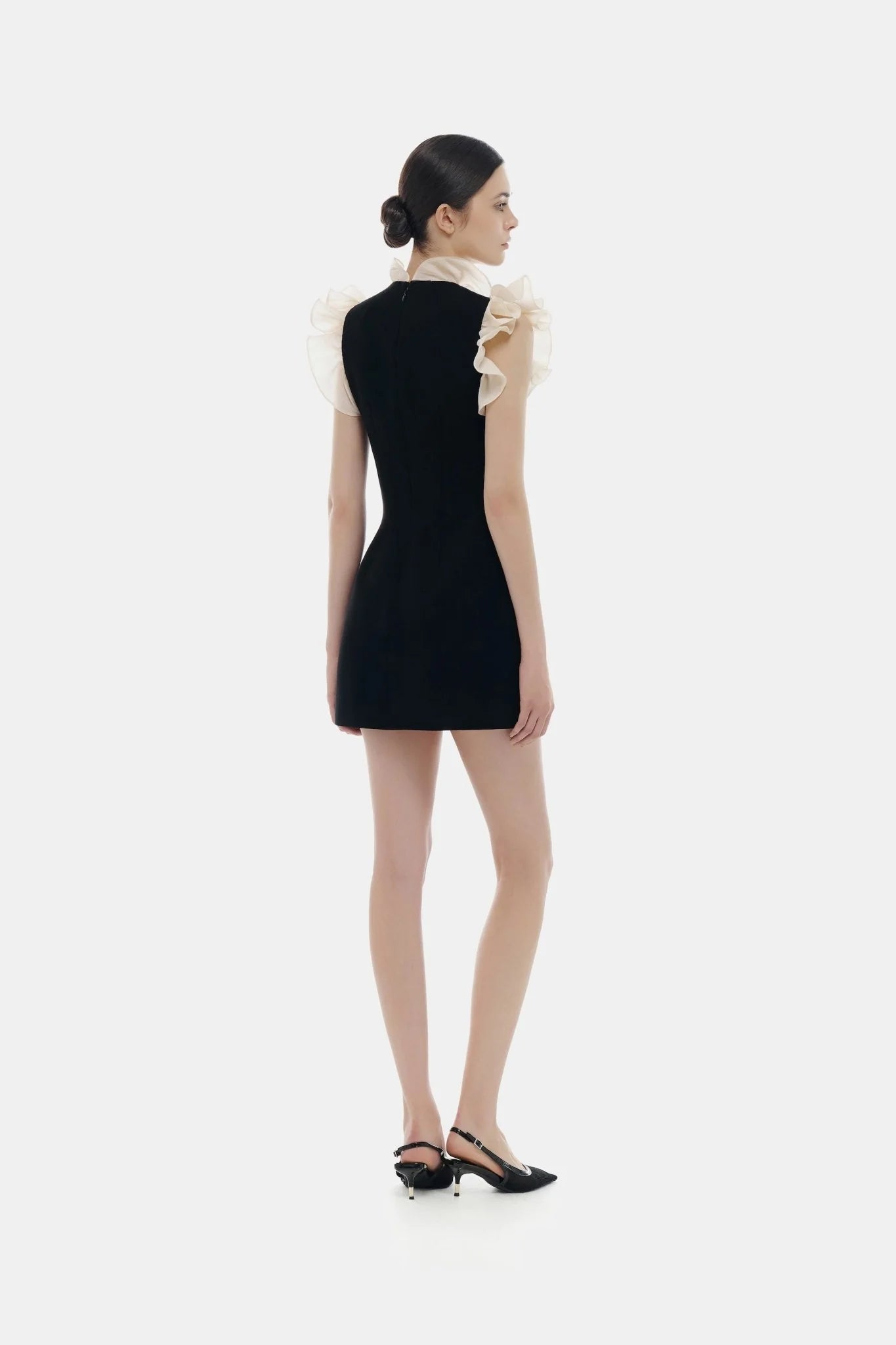 Montsand Black Ruffle V-neck Mini Dress