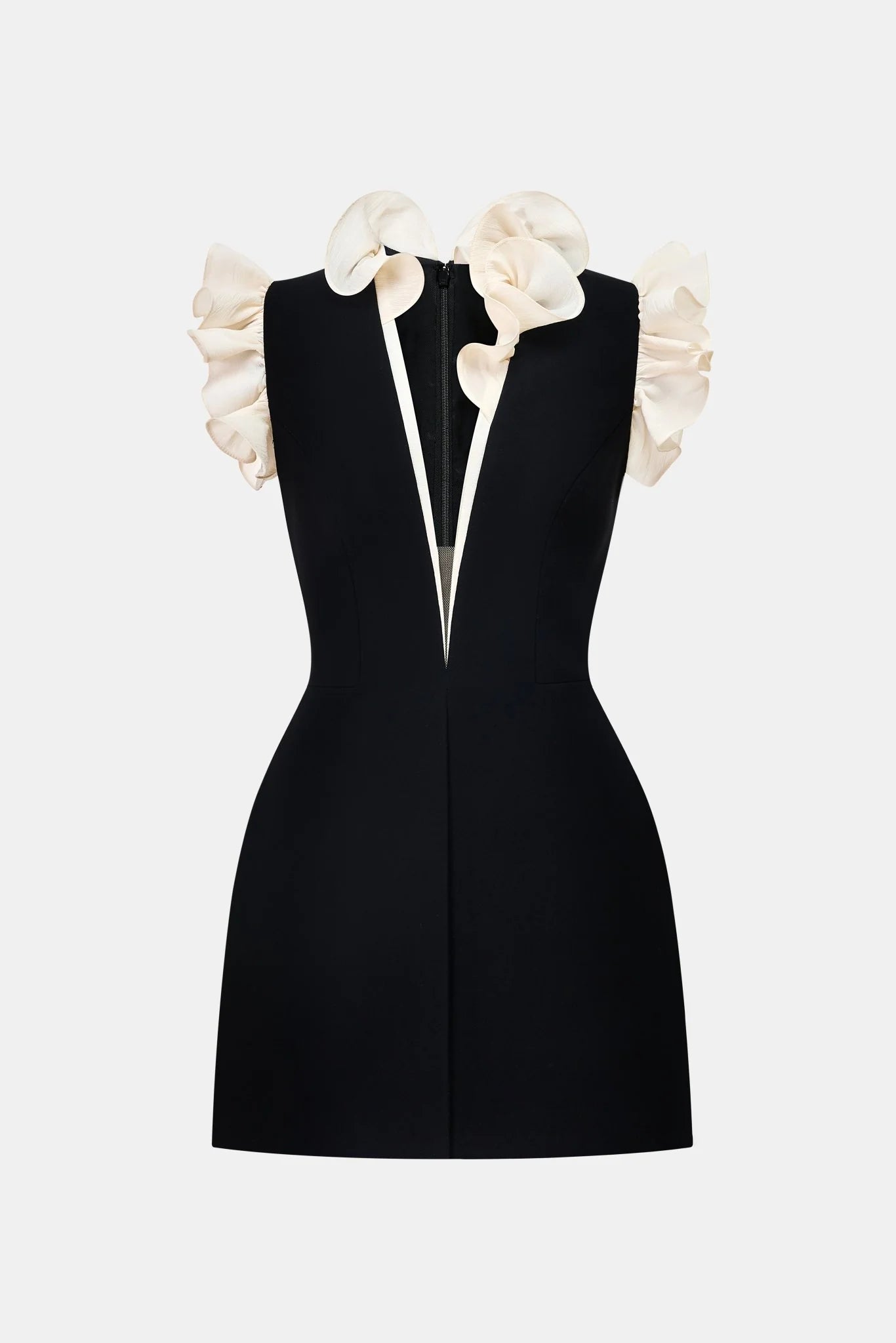 Montsand Black Ruffle V-neck Mini Dress