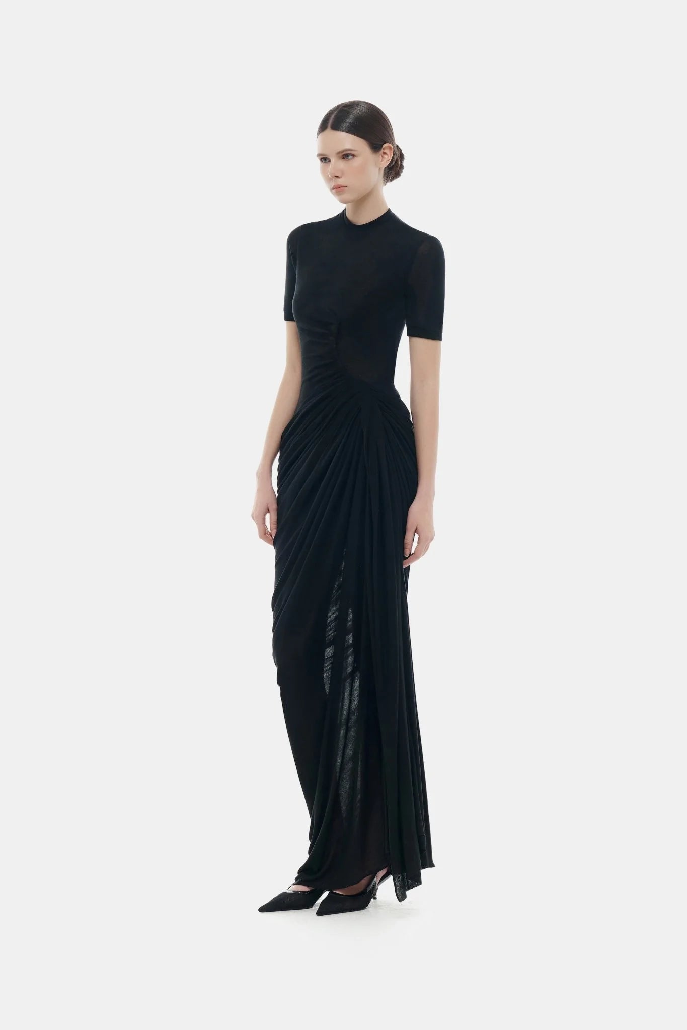 Montsand Black Short-sleeves Ruched Maxi Dress