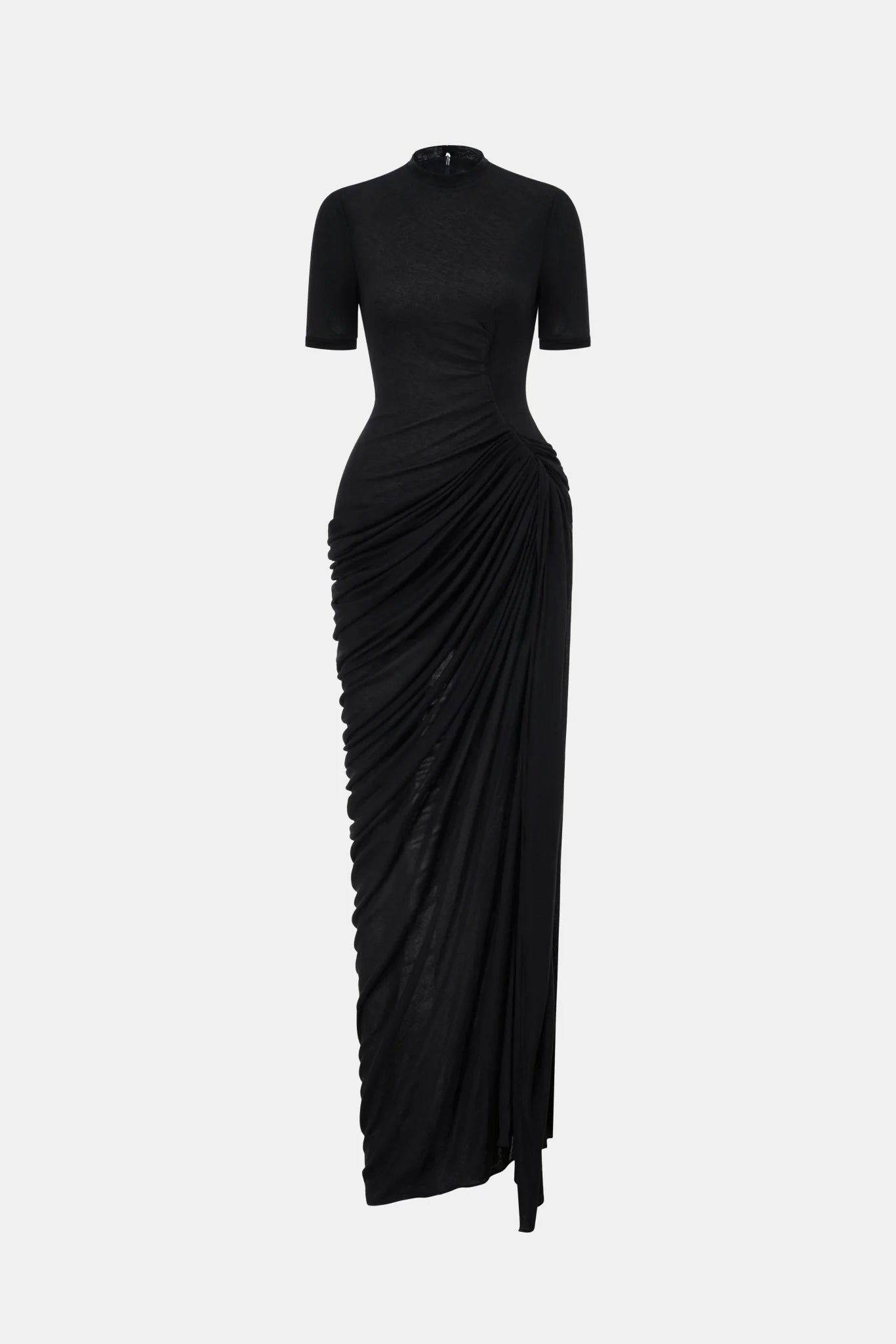Montsand Black Short-sleeves Ruched Maxi Dress