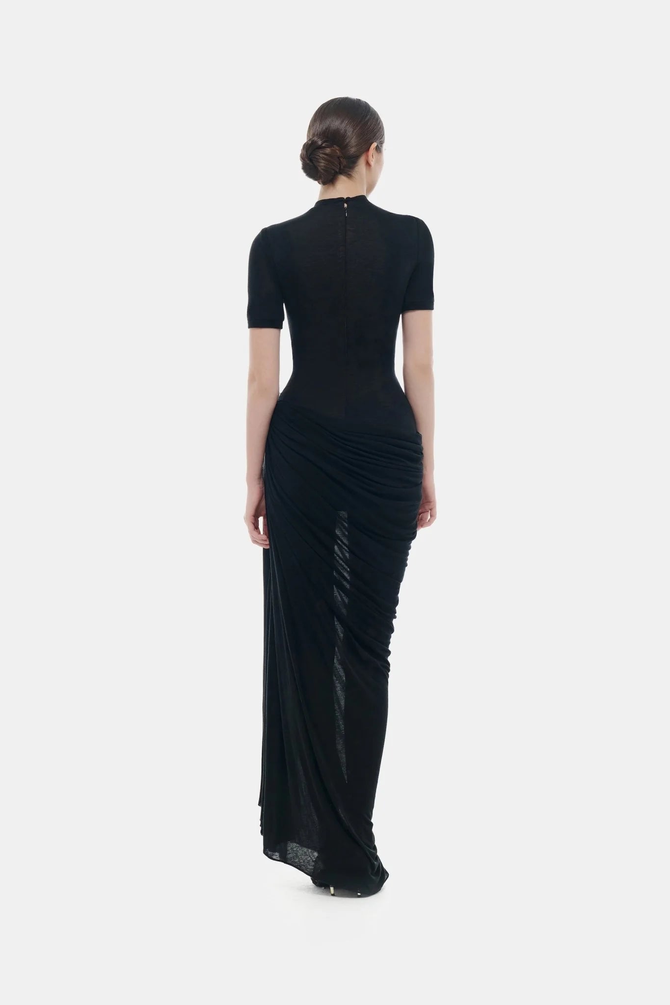 Montsand Black Short-sleeves Ruched Maxi Dress