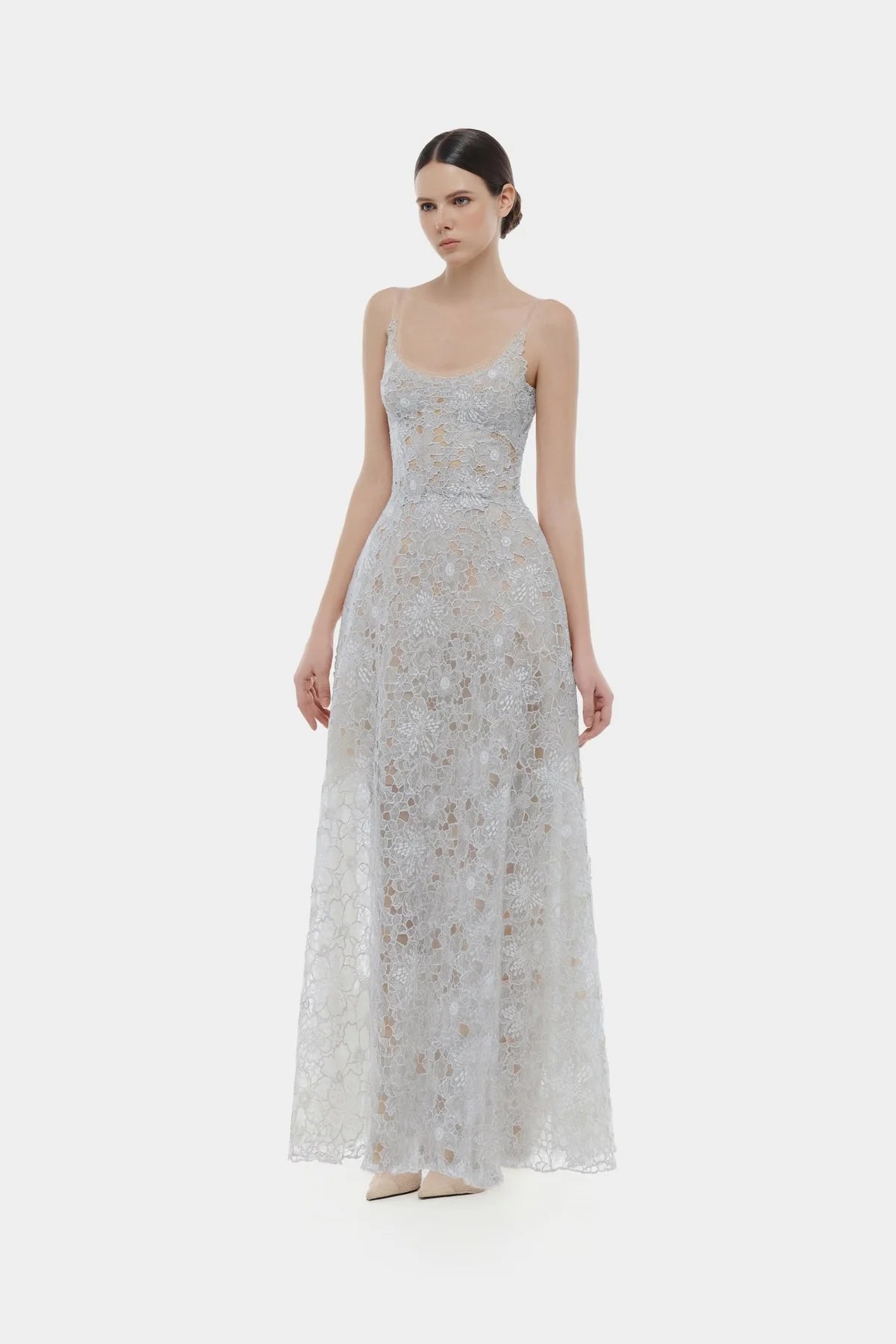 Montsand Blue Flower Lace Maxi Dress