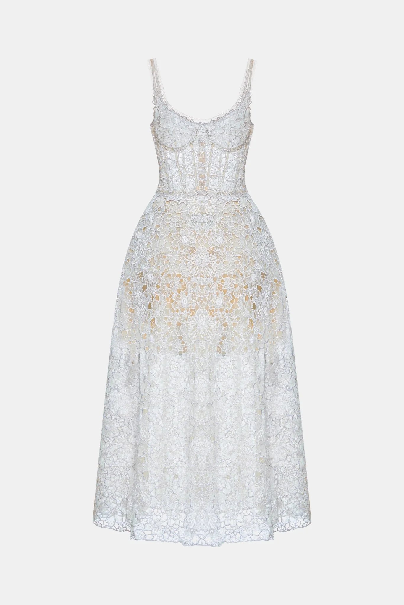 Montsand Blue Flower Lace Maxi Dress