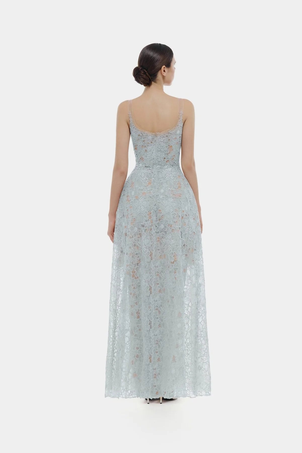 Montsand Blue Flower Lace Maxi Dress