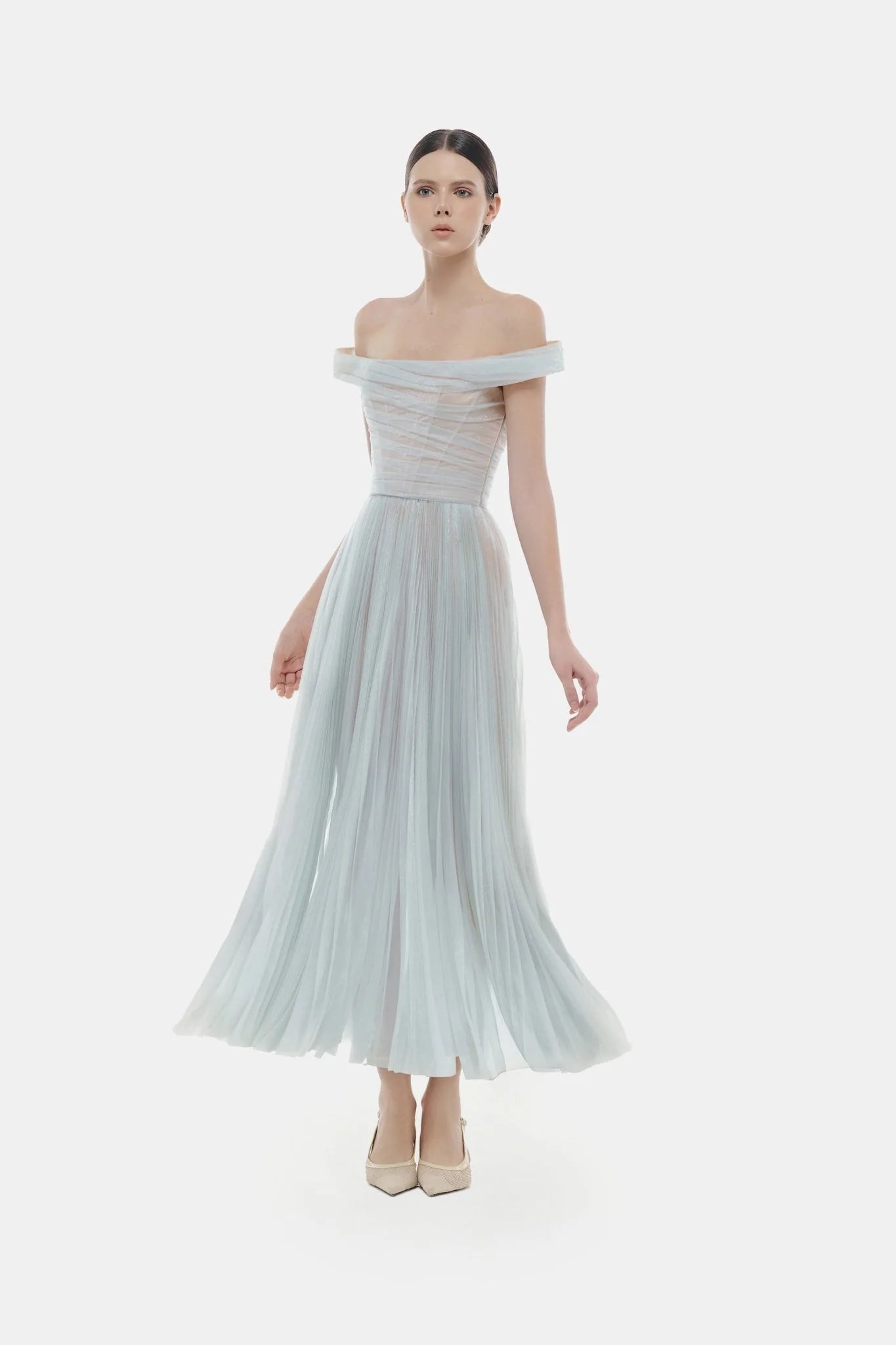 Montsand Blue Off-shoulder Midi Dress