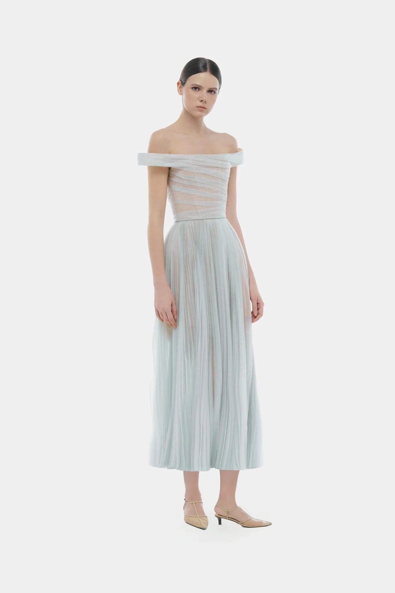 Montsand Blue Off-shoulder Midi Dress
