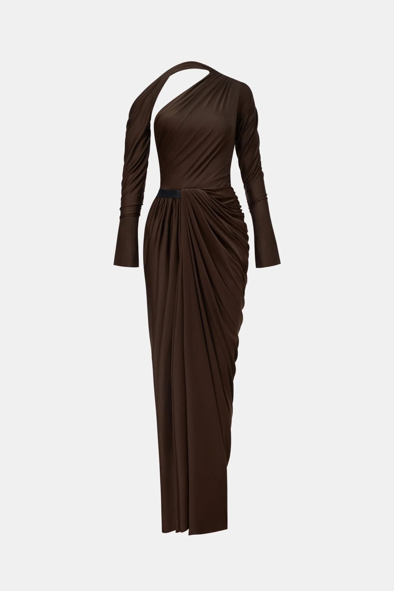 Montsand Brown Draped Asymmetric Maxi Dress