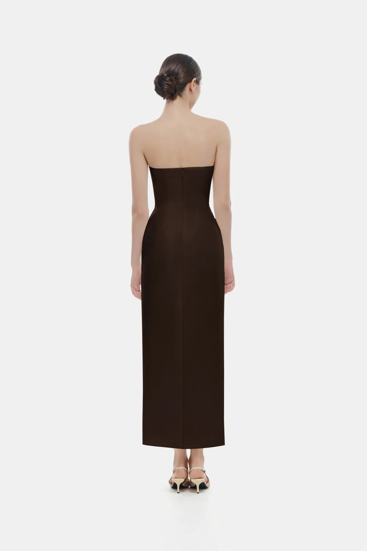 Montsand Brown Draped Tube Midi Dress