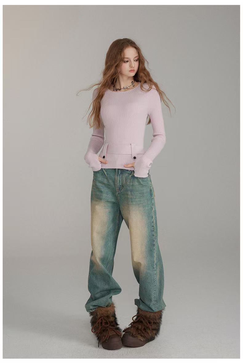 VIA PITTI V24DK285 Belt embellished woolen base top(2color)