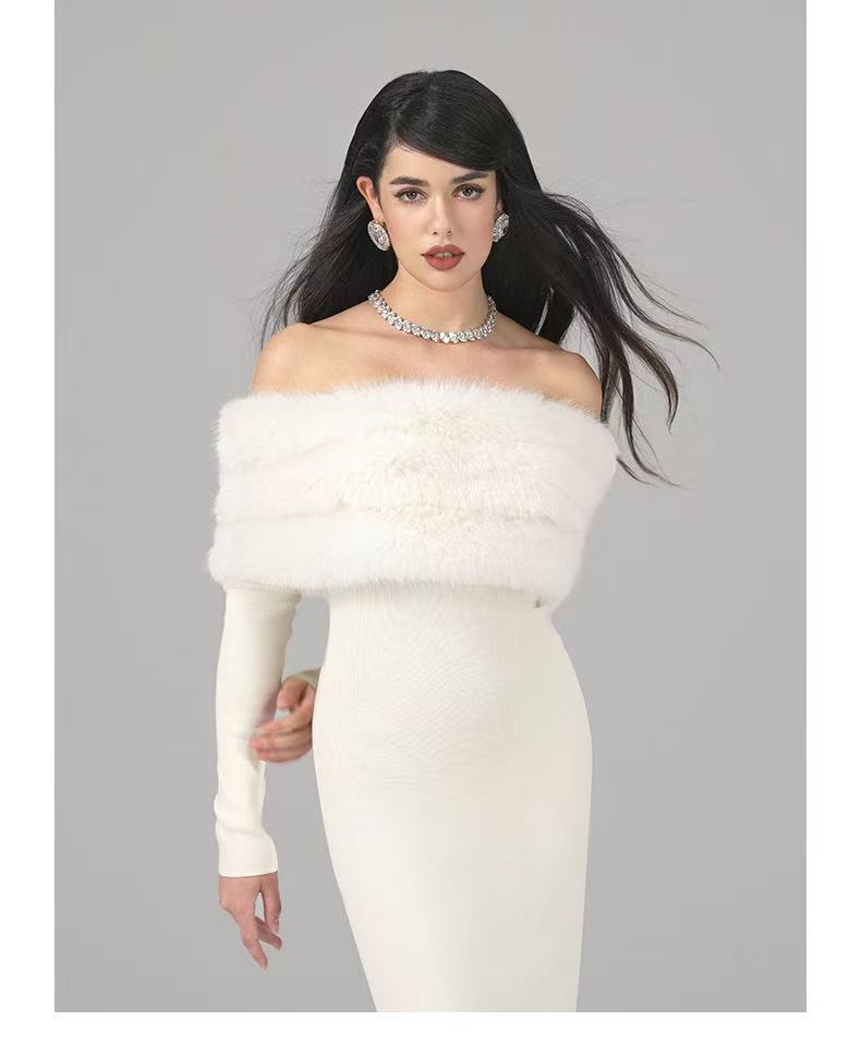 Nana Jacqueline Natalia Fur Dress (White)