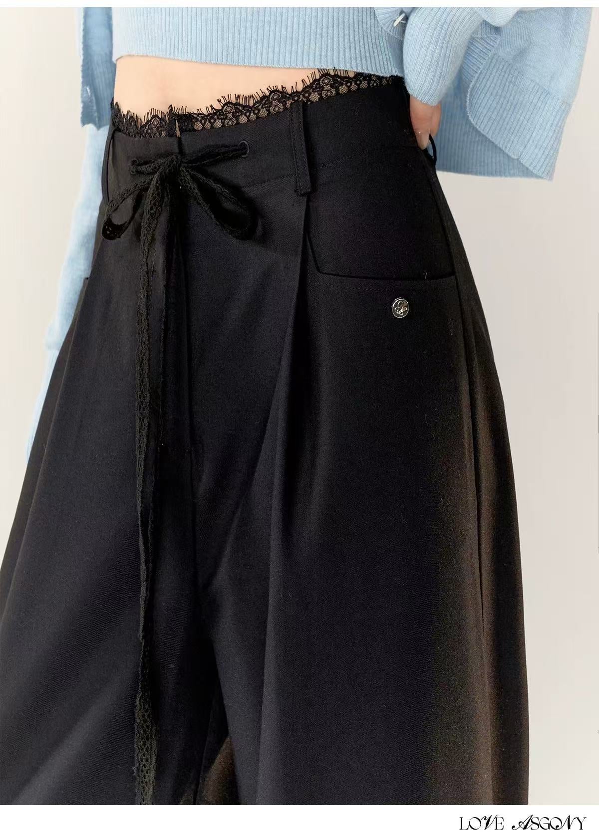AsGony ASG24747 Lace patchwork casual pants (2color)