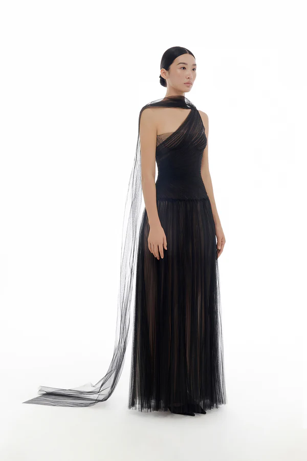 Montsand Draped Maxi Dress-Black