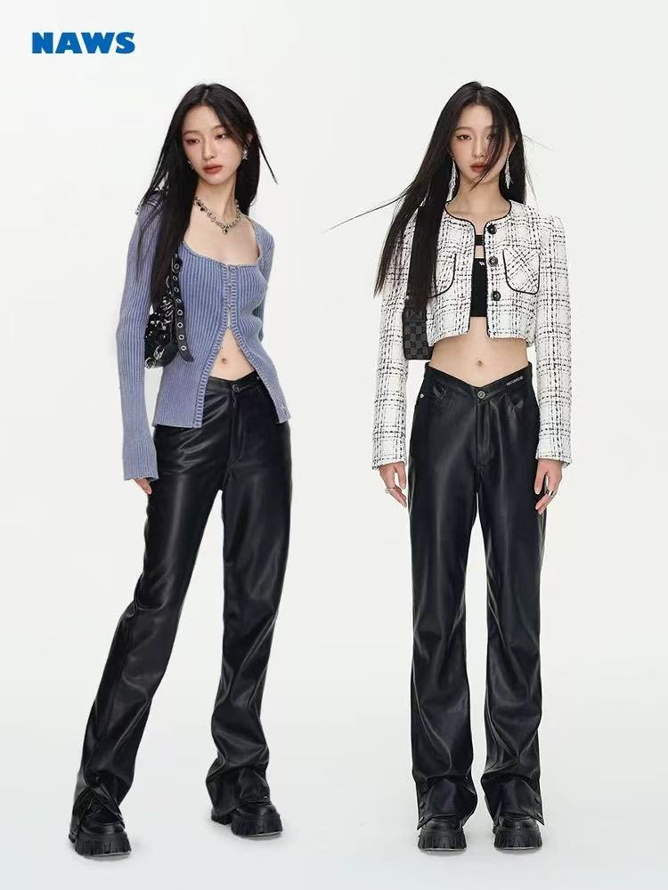 NAWS Skinny black straight leg leather pants