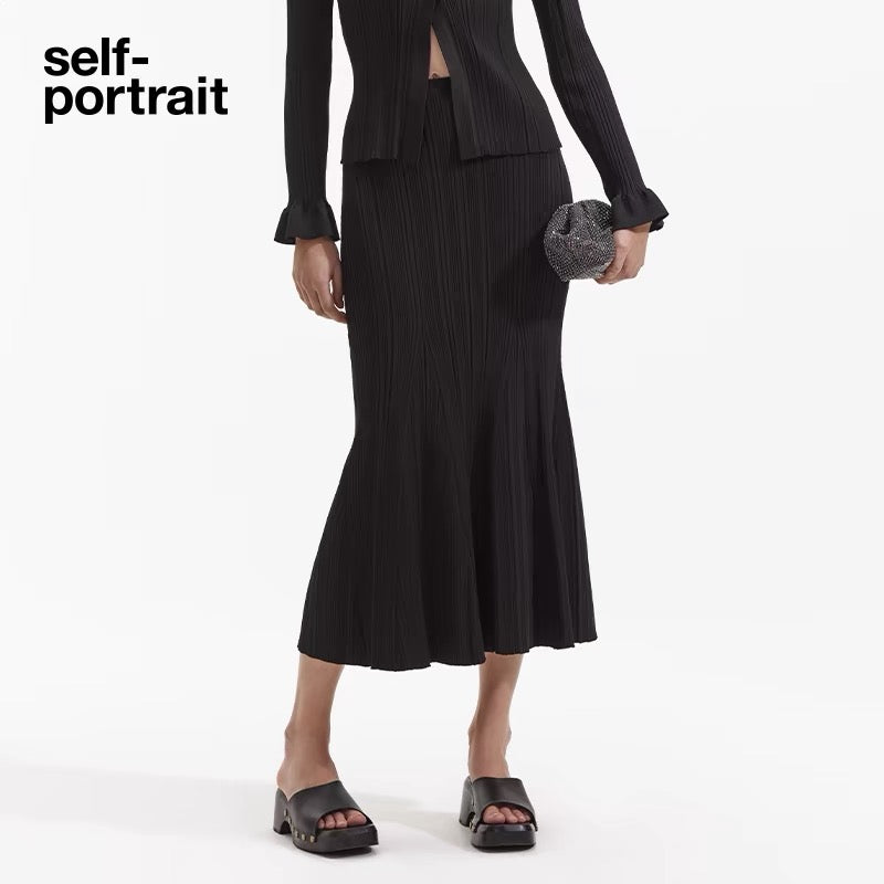 Self-Portrait BLAKC RIBBED VISCOSE KNIT DRESS