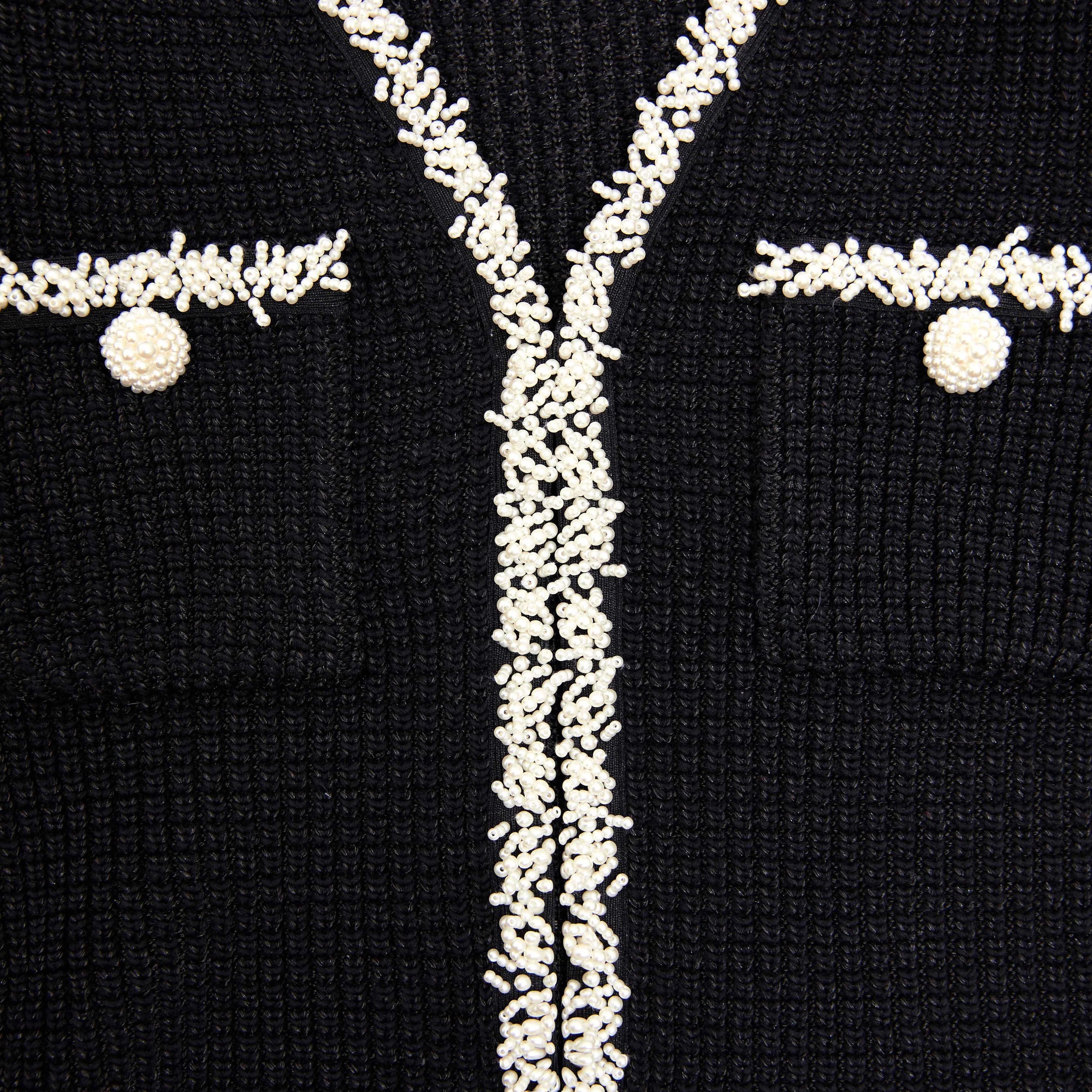 Self-Portrait BLACK PEARL TRIM KNIT MINI DRESS