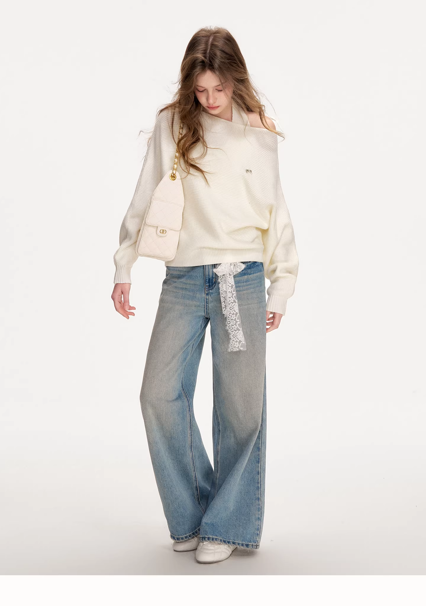 Kroche KN2025 Lace patchwork lace up jeans