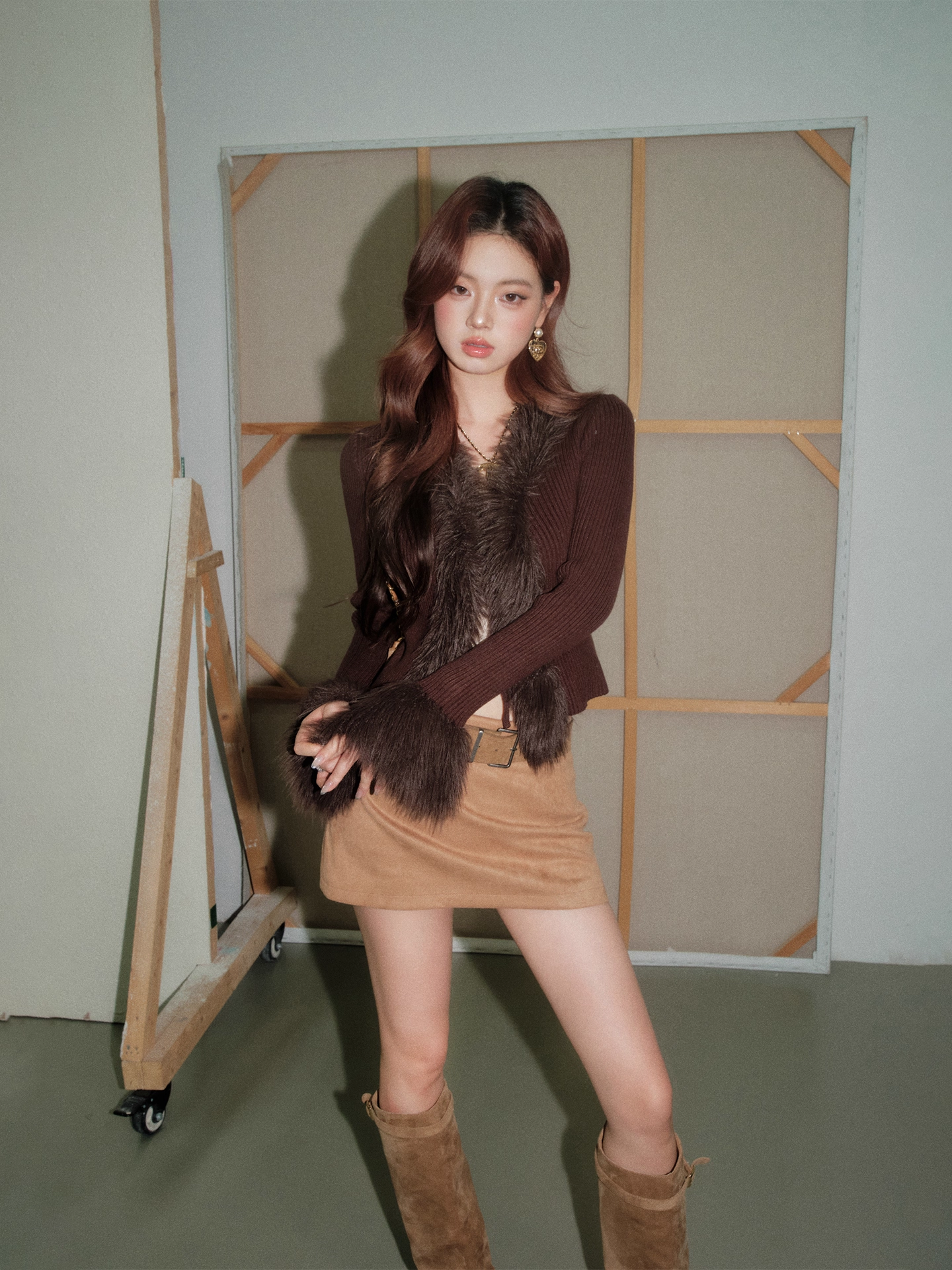 OLIVIA DUO DSY25383 Fur-Collar Knit Top(2color)