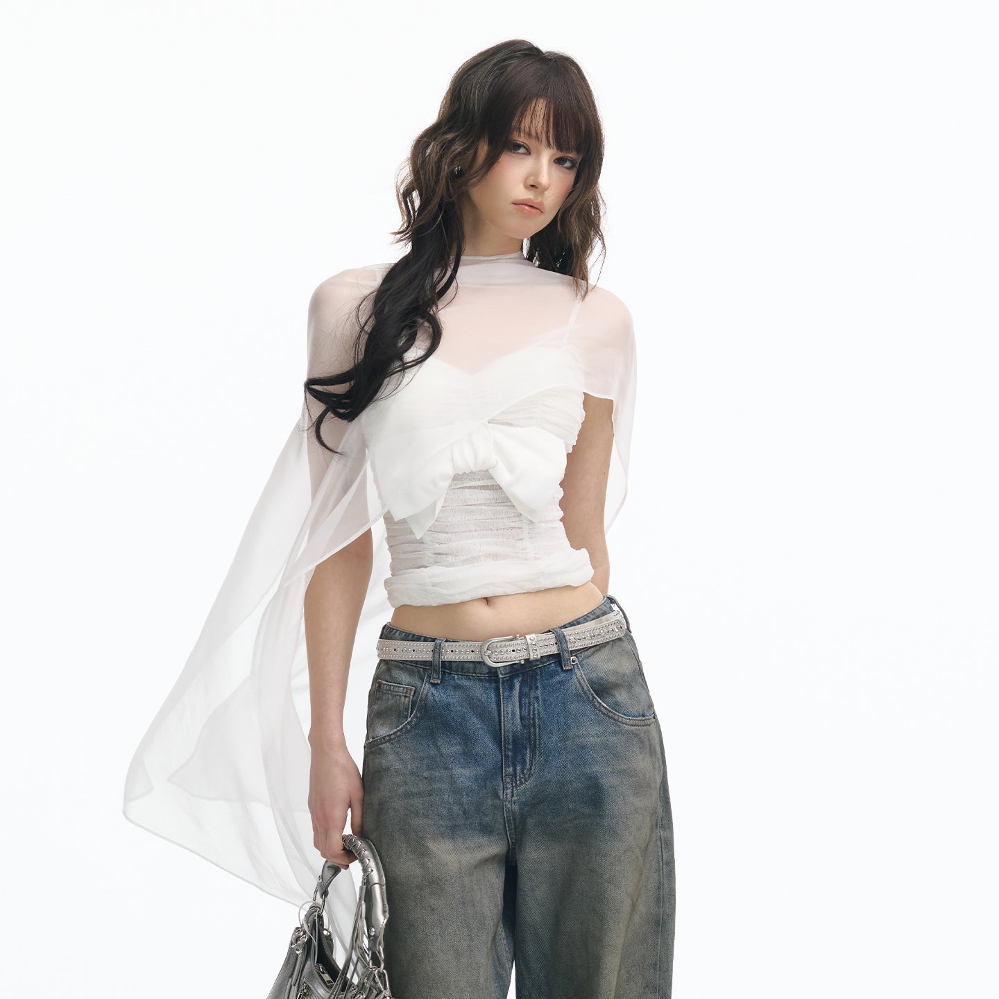 Serene Ease Mesh shawl + bow strap two-piece set