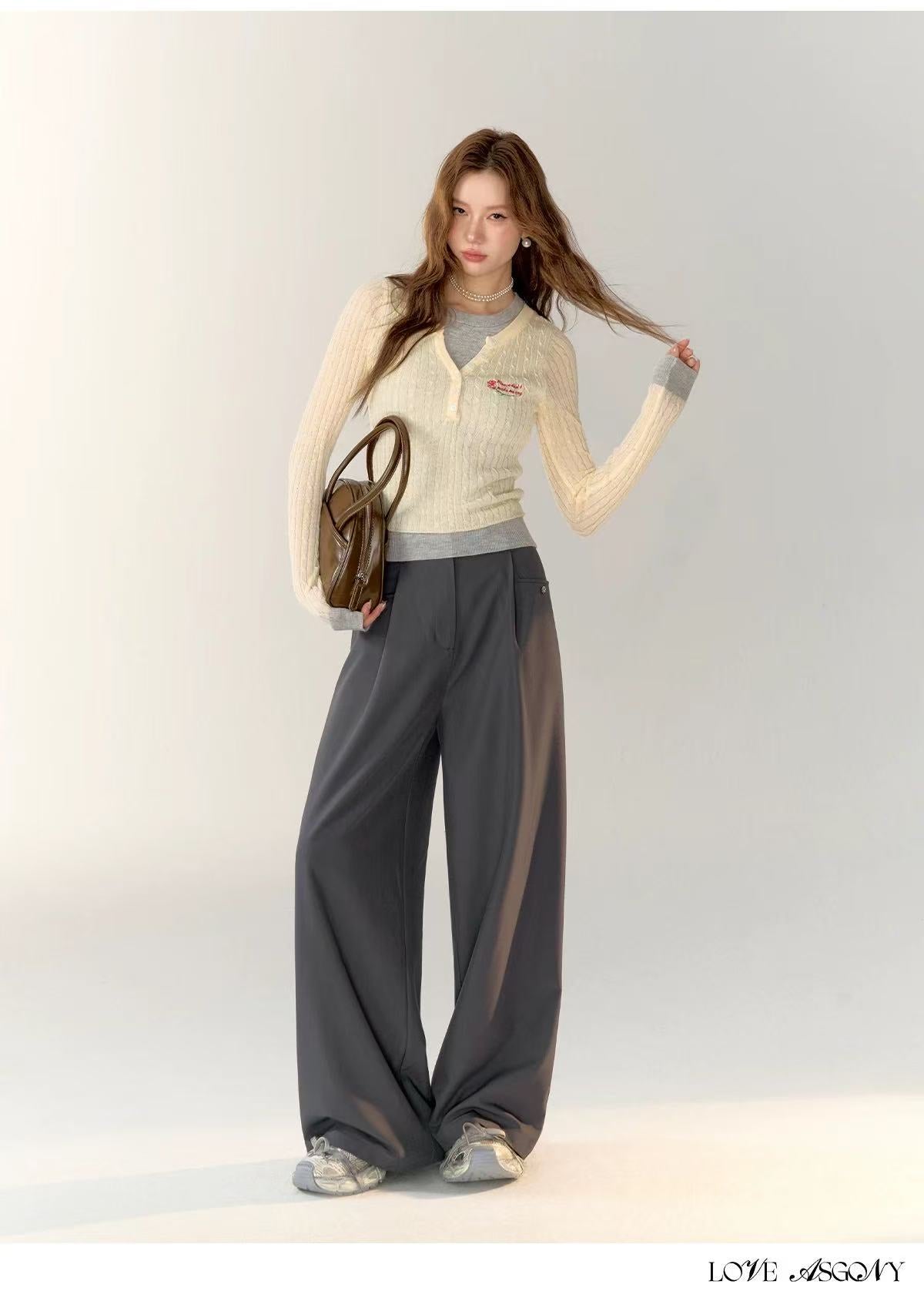 AsGony ASG24759 Embroidered fake two-piece top