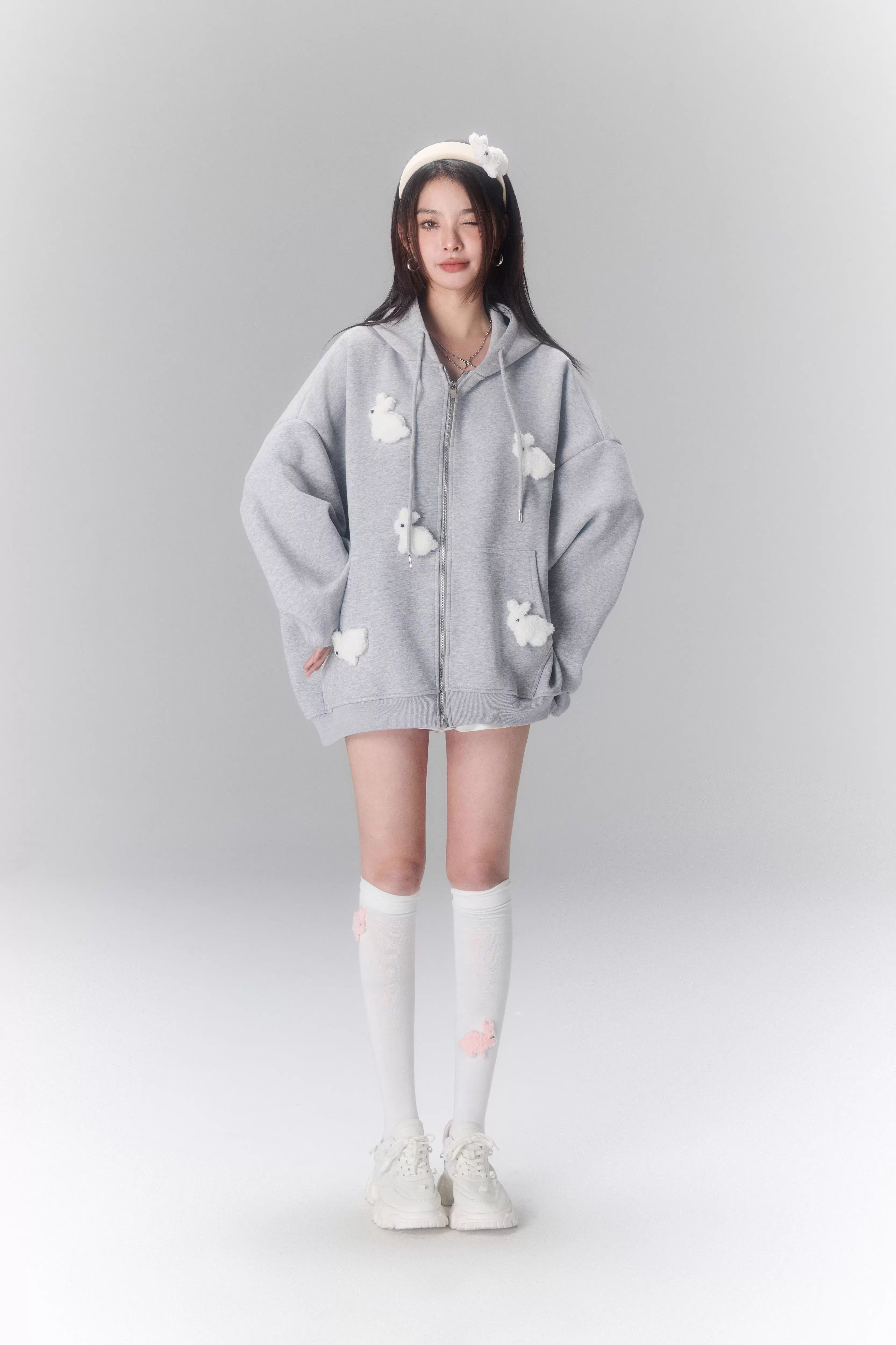 Cloud Season Mini Rabbit Hoodies Coat(2colro)