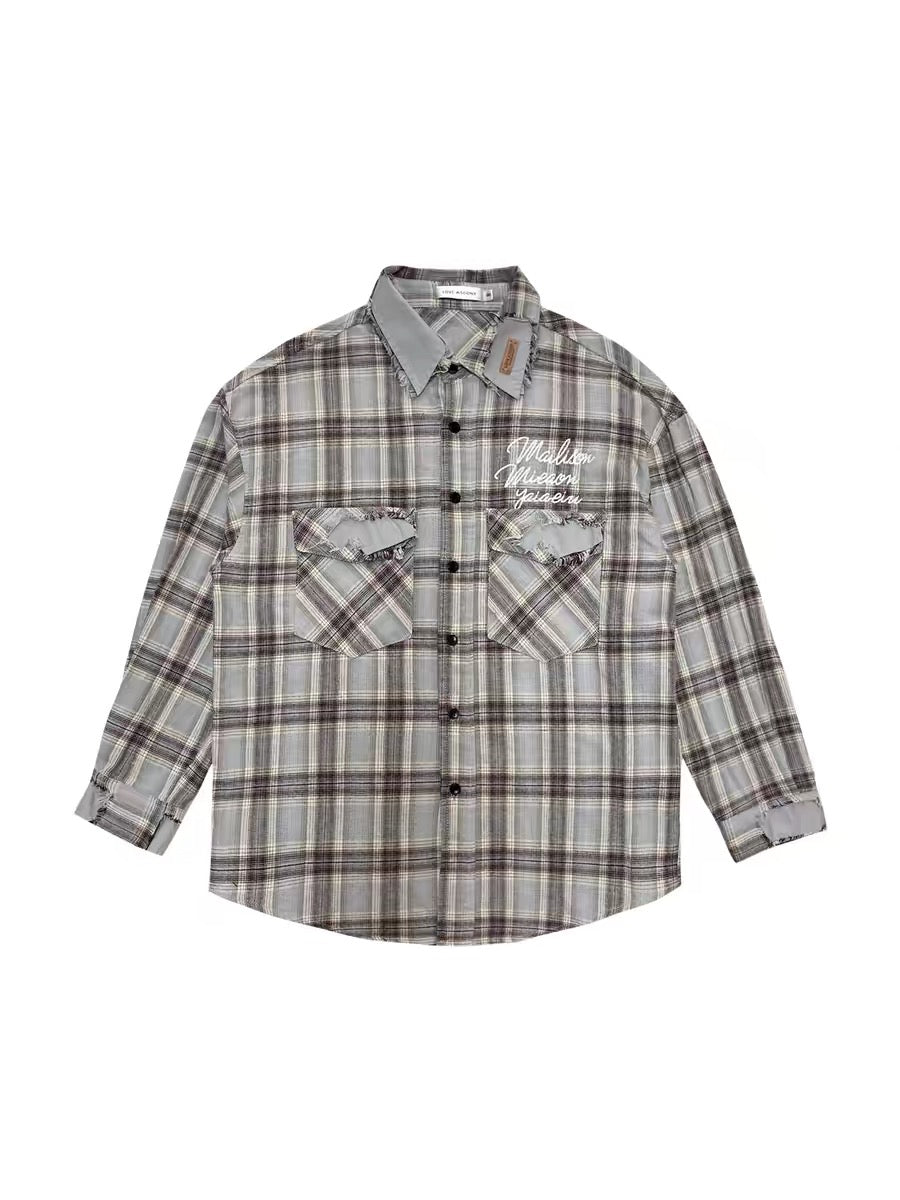 AsGony Oversize Grid Shirt & Broken Jeans