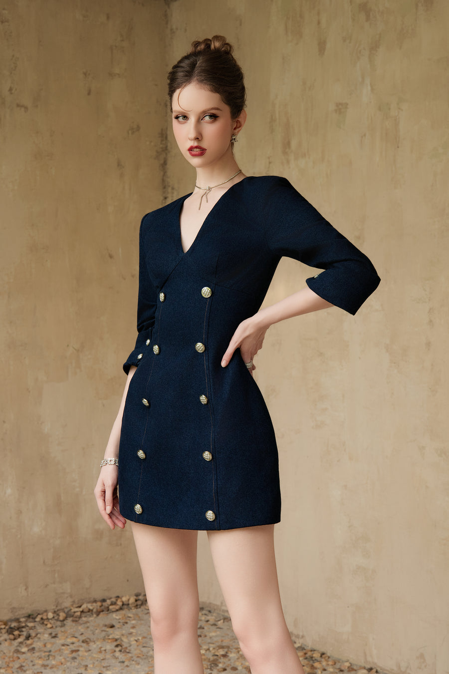Calista EVANDRA Double-breasted Denim Mini Dress