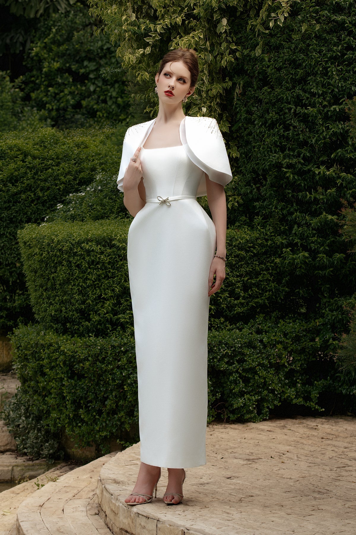Calista MARCELE Square-neck Maxi Dress with Cape