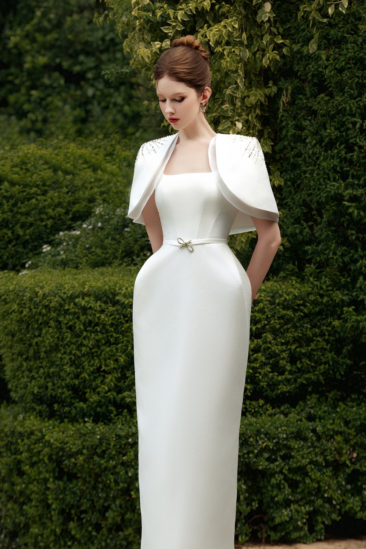 Calista MARCELE Square-neck Maxi Dress with Cape