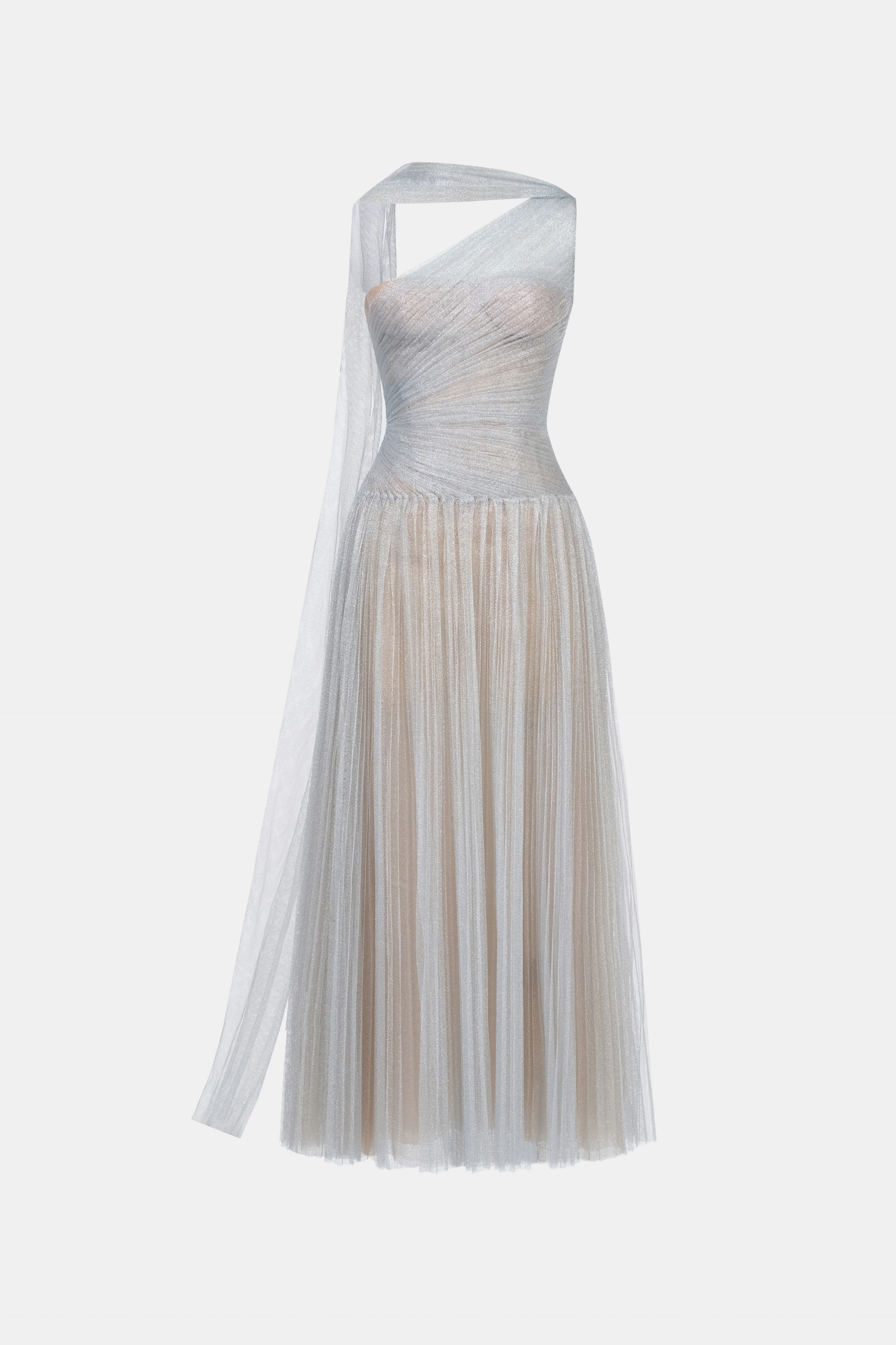 Montsand Draped Midi Dress-Silver