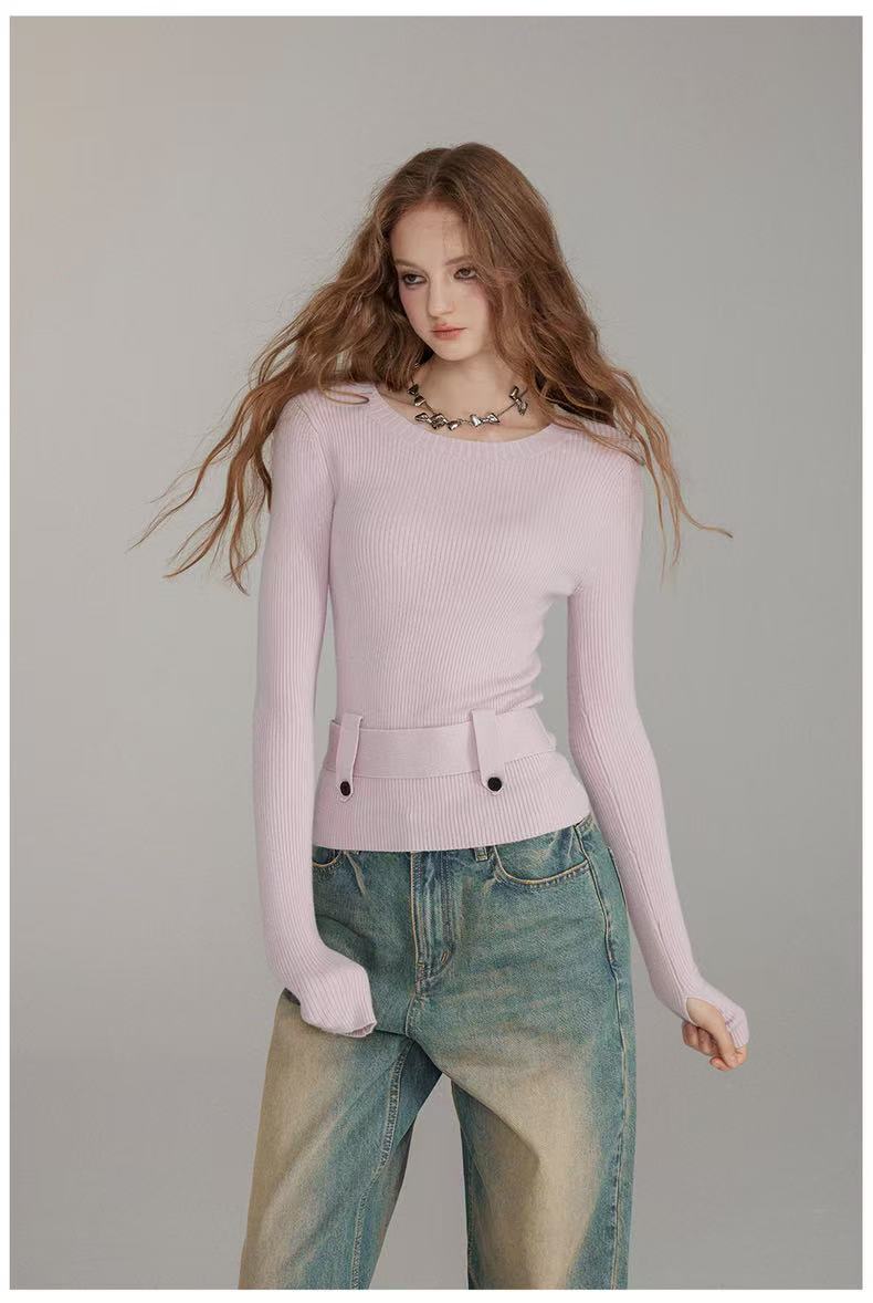 VIA PITTI V24DK285 Belt embellished woolen base top(2color)