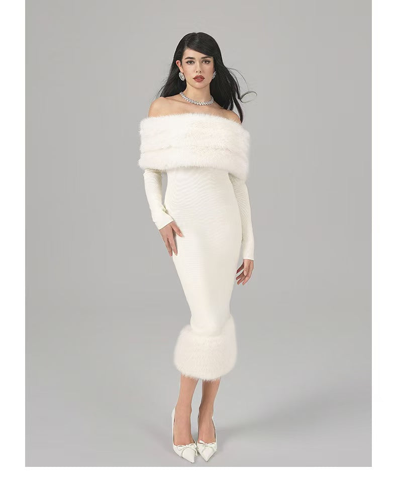 Nana Jacqueline Natalia Fur Dress (White)