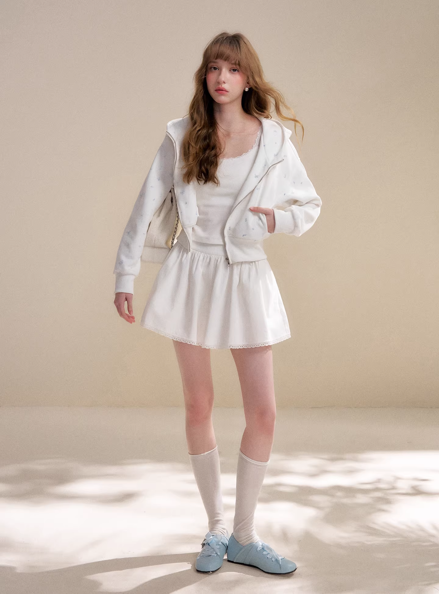 Kroche KZY4062&KZY4063 Rose print zipper hoodie + pants