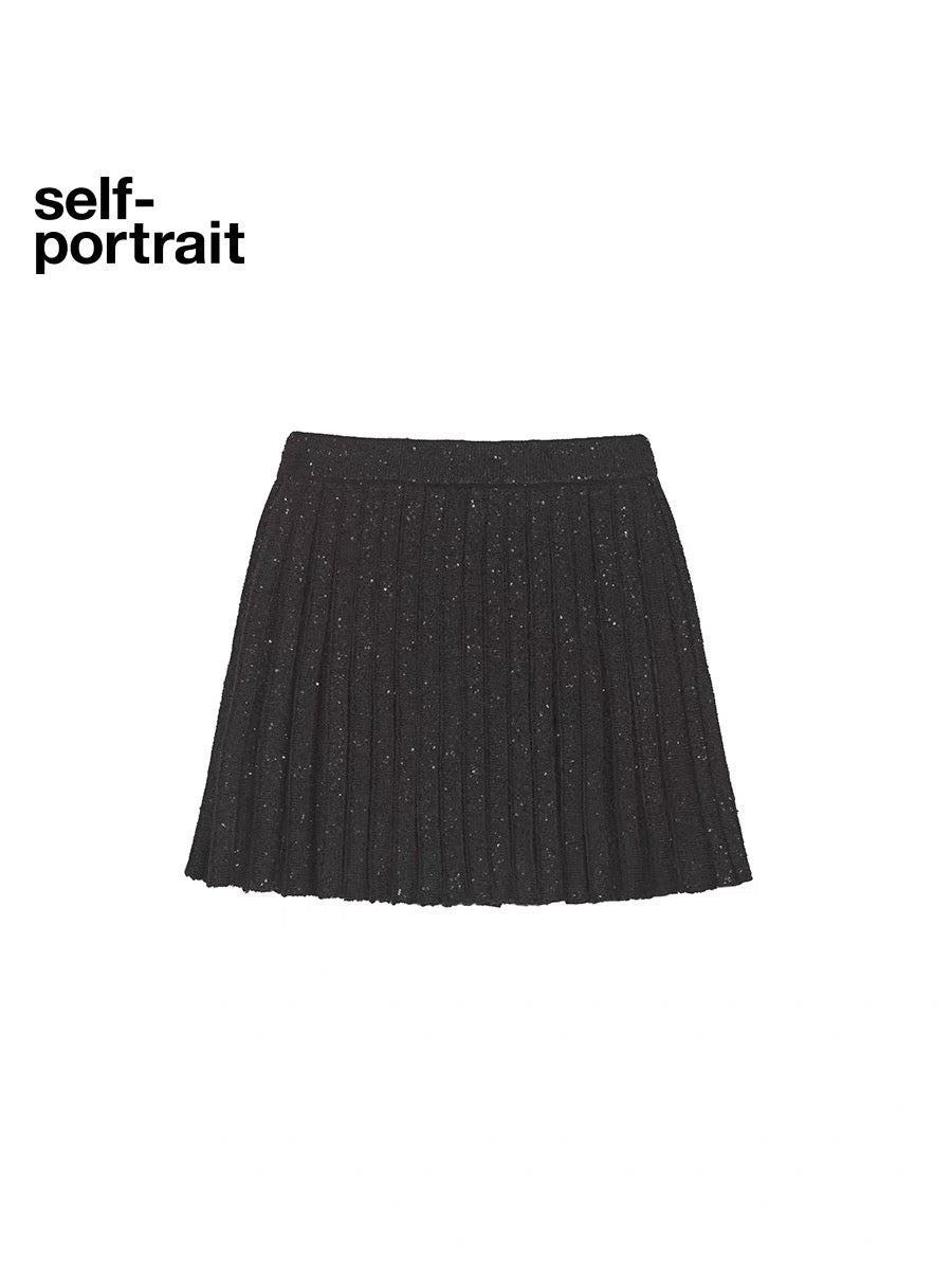 Self-Portrait BLACK SEQUIN MINI SKIRT