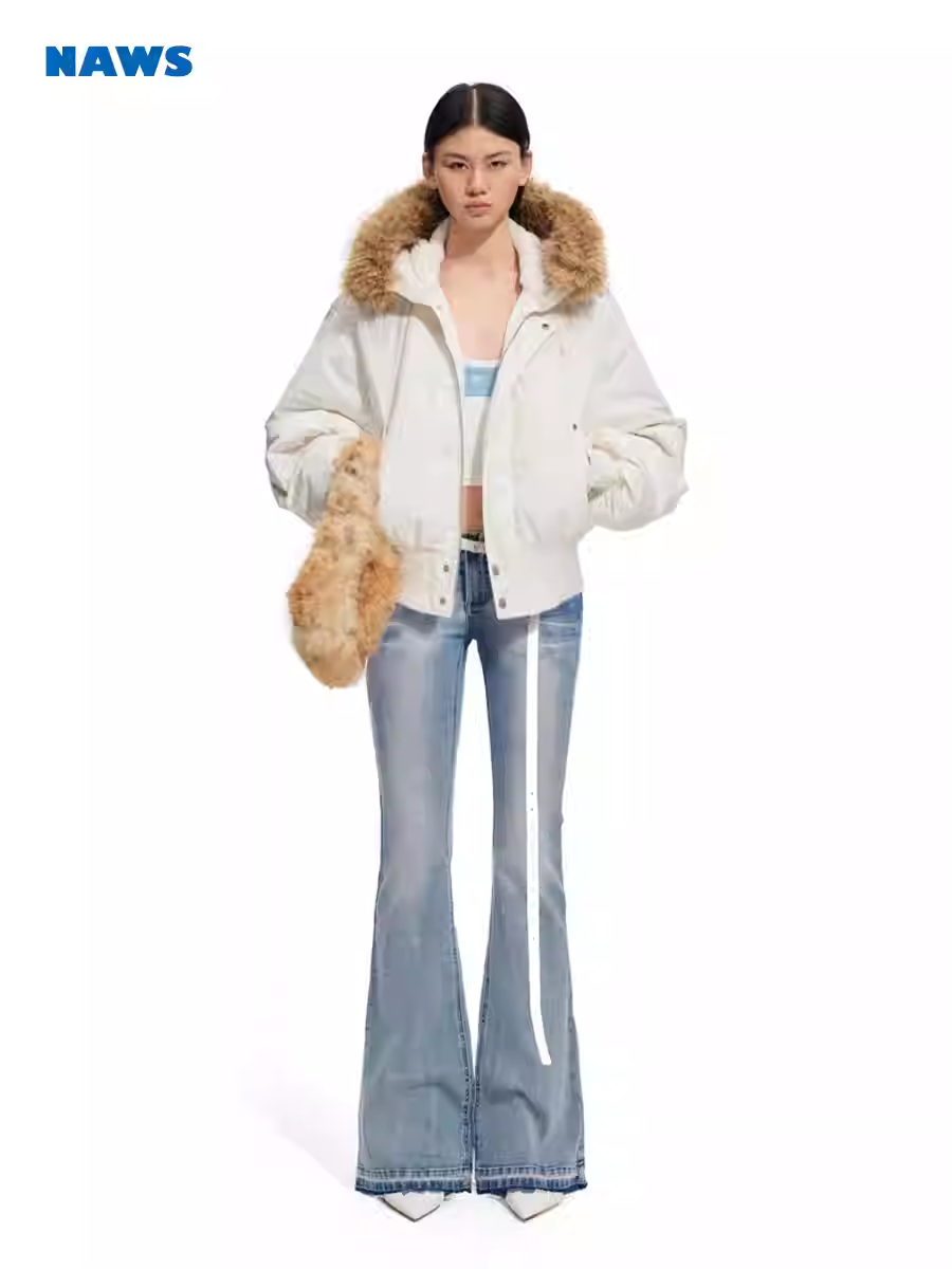 NAWS Polar Collection Short Puffer Jacket with Fox Fur Collar