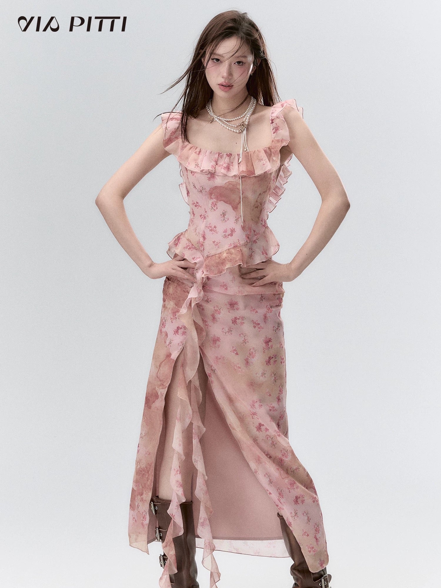 VIA PITTI V24AD049 Pink Split Dress