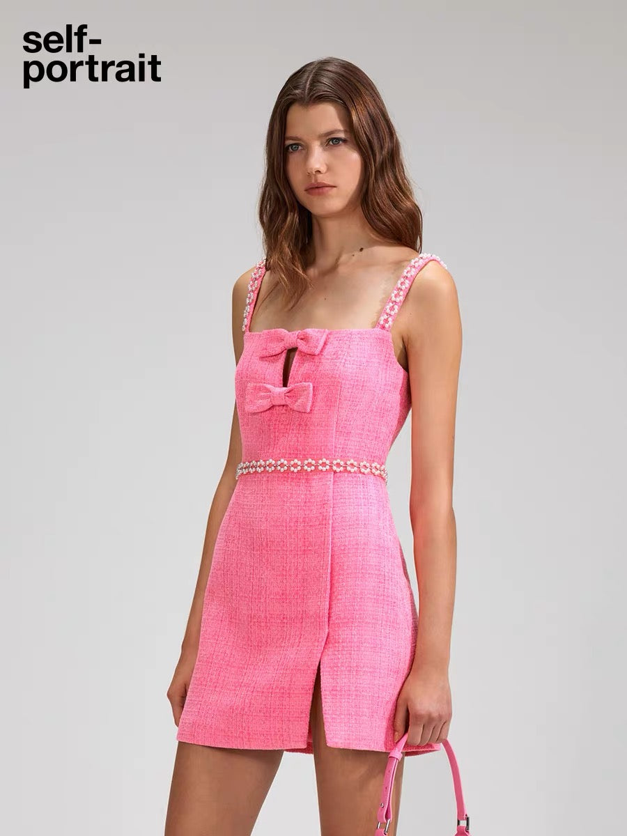 Self-Portrait PINK BOUCLE BOW MINI DRESS – CHUUI_Collection