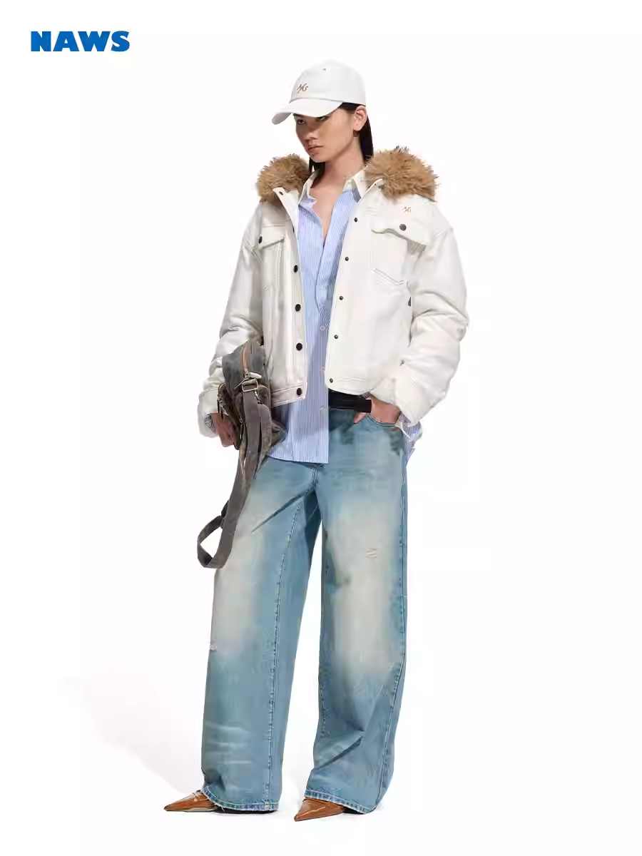 NAWS Polar Collection Denim Jacket with Fox Fur Collar