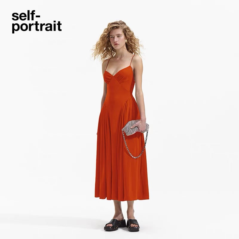 Self-Portrait RED STRAPPY MIDI DRESS