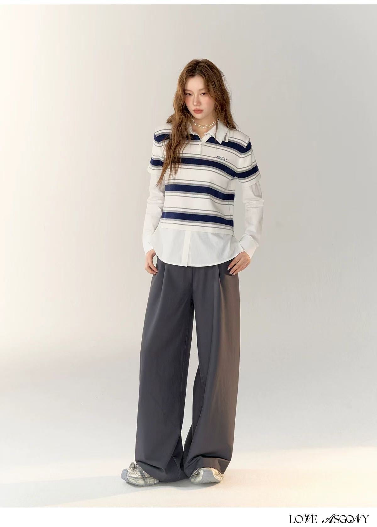 AsGony ASG24748 Fake two pieces long sleeved top