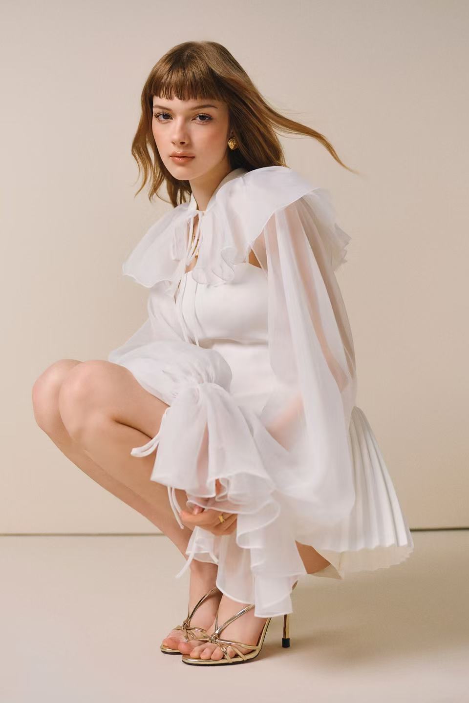 CICI BELLONA Mini Dress with Sheer Cape Overlay