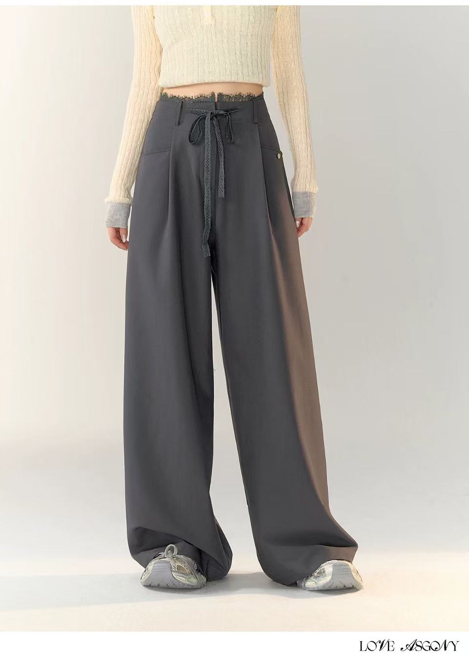 AsGony ASG24747 Lace patchwork casual pants (2color)
