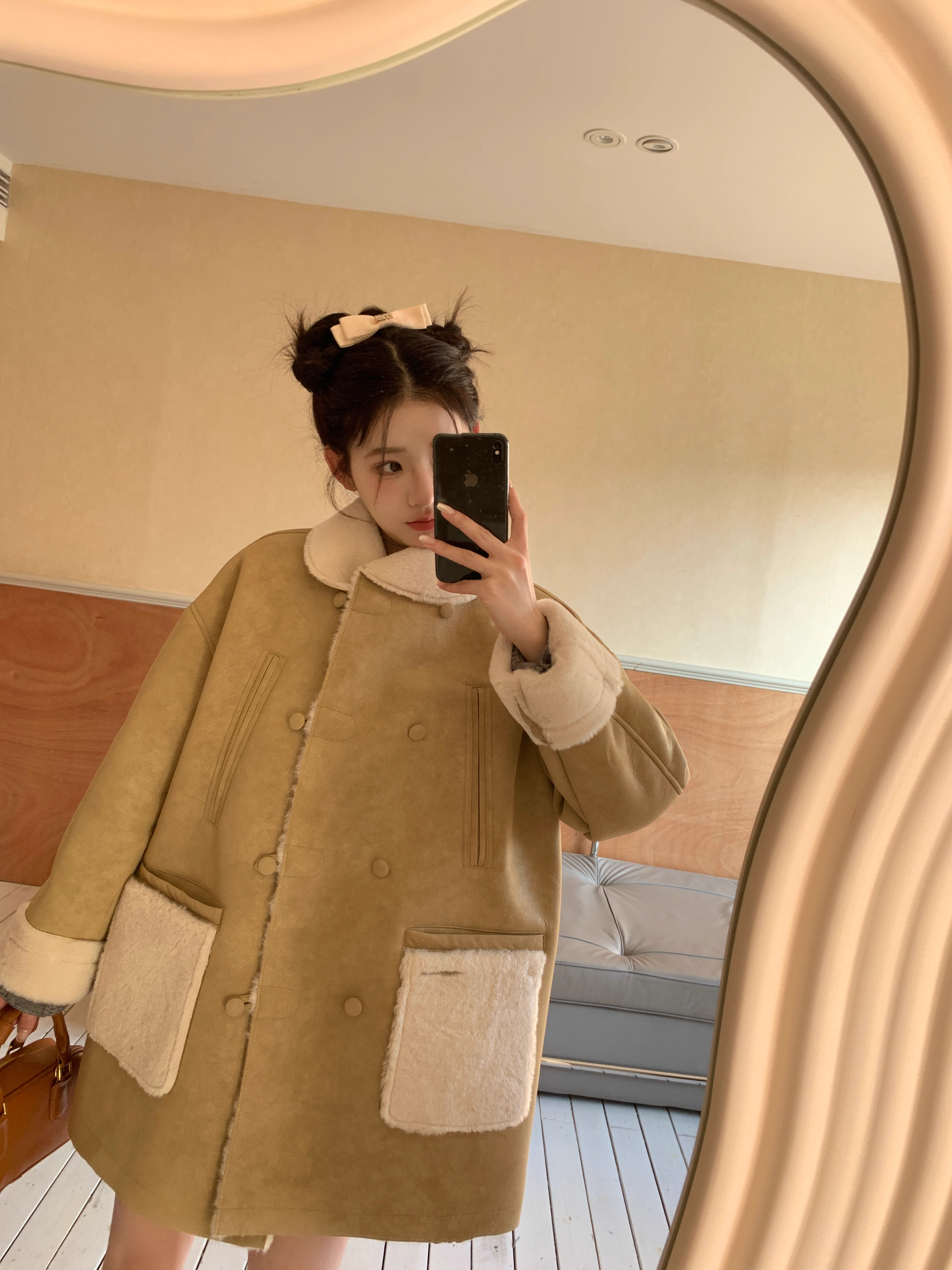 Momonana Light Brown Loose Lapel Coat
