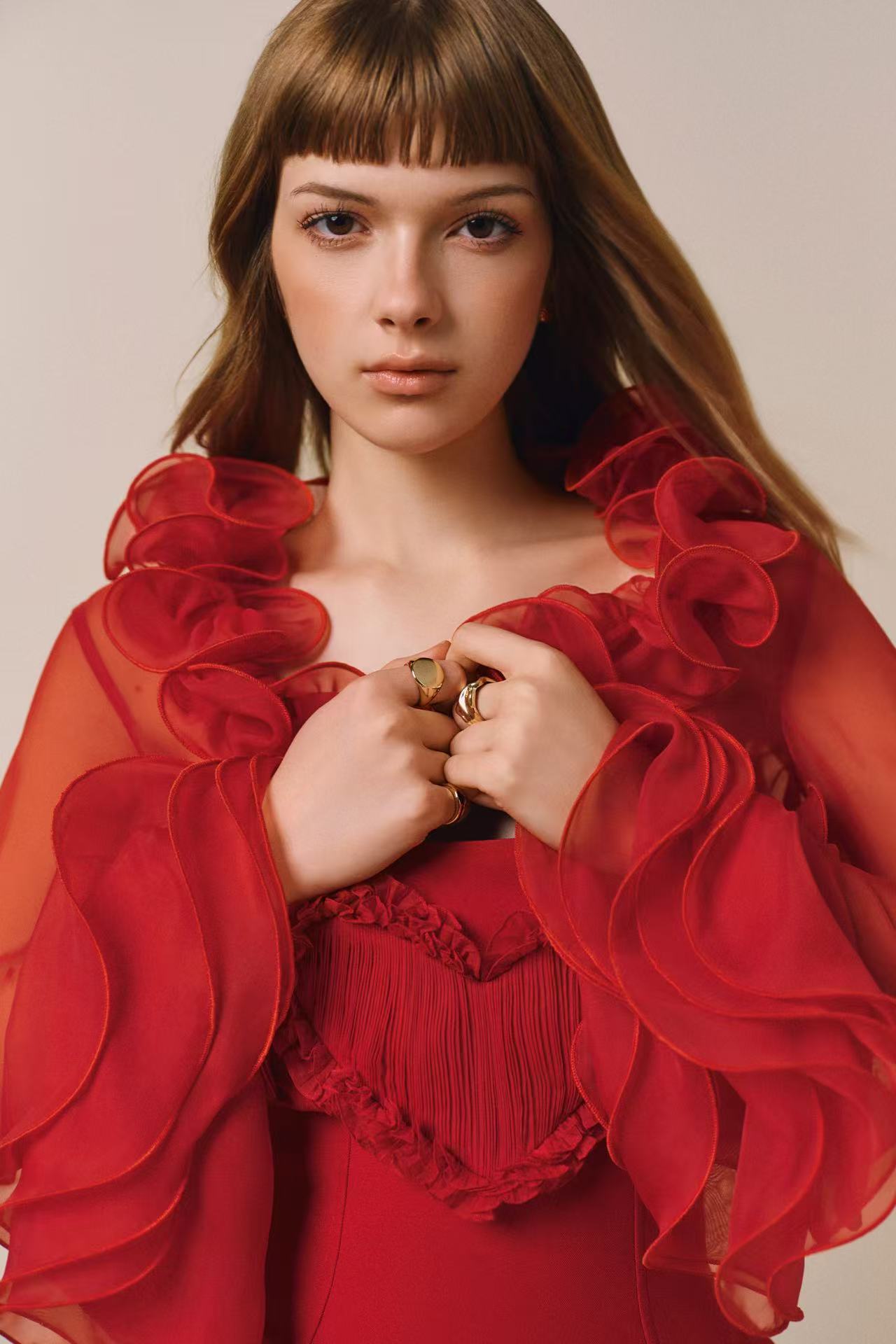 CICI HEARTIE Mini Dress with Ruffled Overlay Sleeves