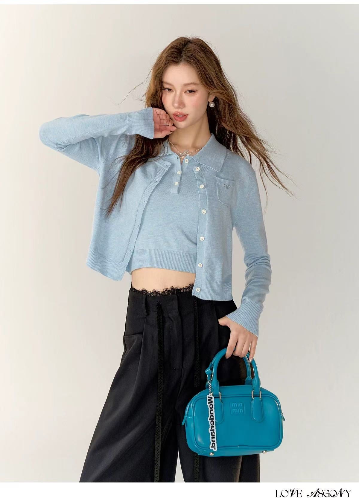 AsGony ASG24745 Knitted cardigan + vest set