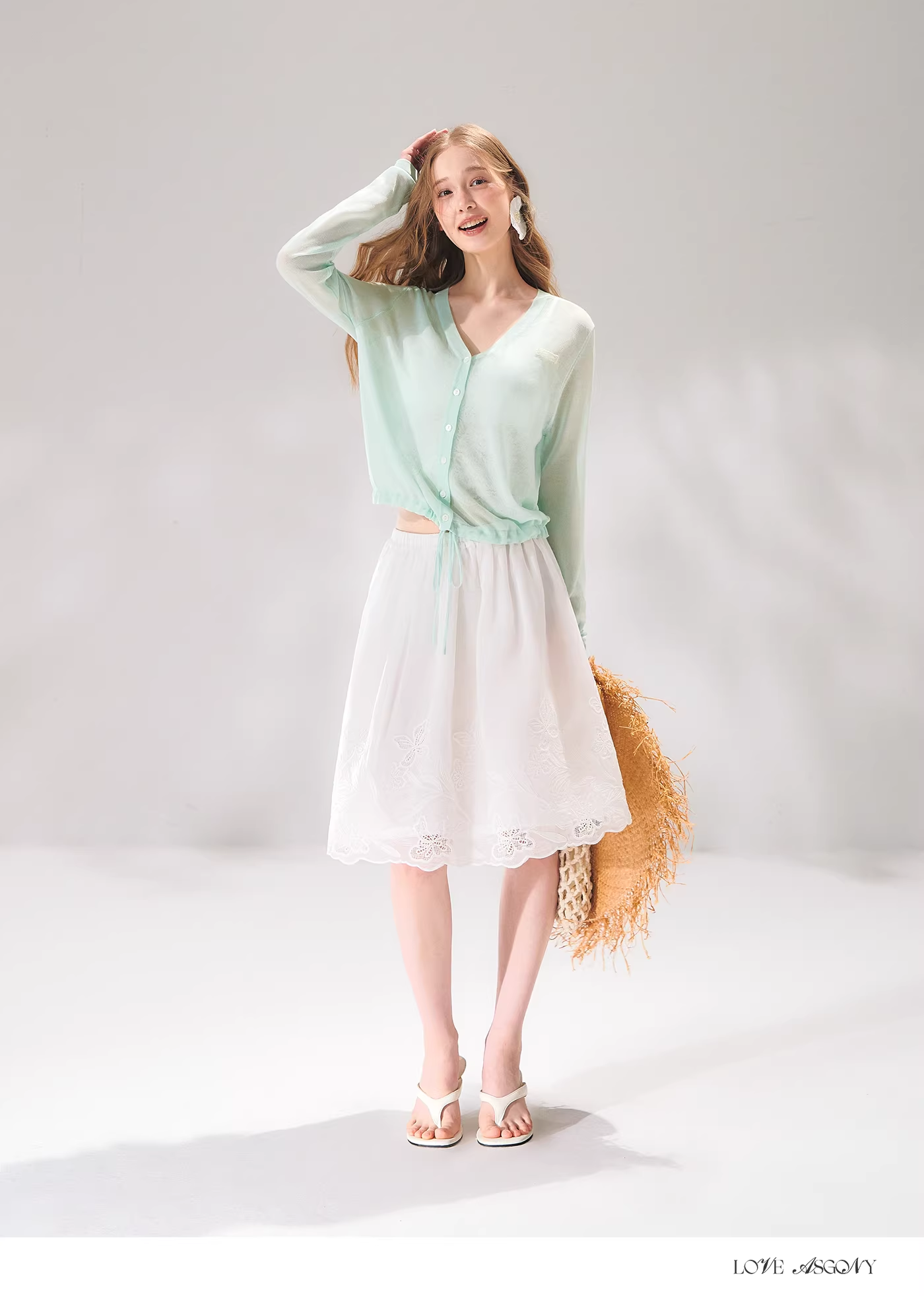 AsGony ASG26100 Lace hemline hollow embroidery skirt